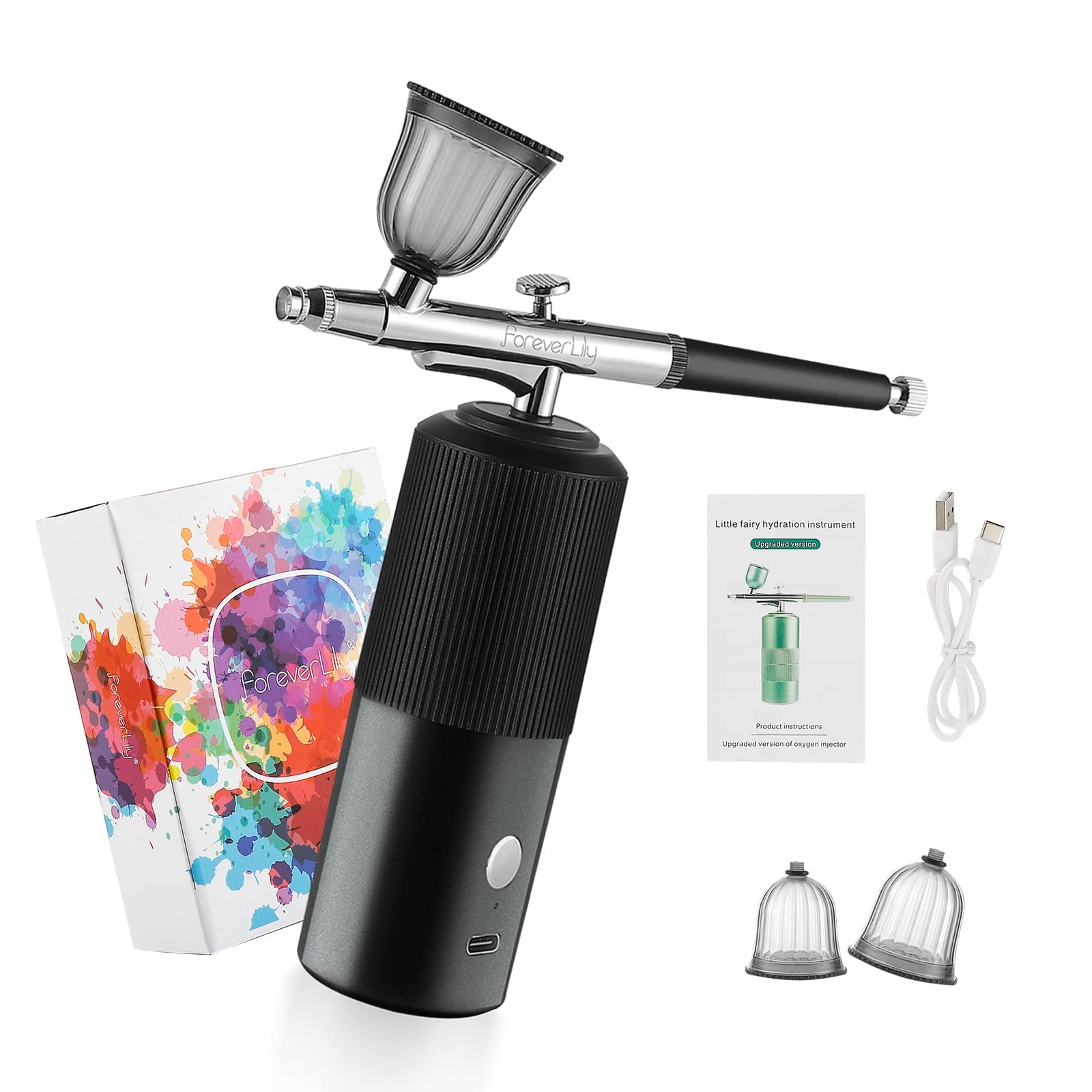 Professional Cordless Airbrush Kit with Compressor - Handheld Airbrush Gun for Makeup, Cake Decorating, Nail Art, Barbering & Model Painting (Black) | Perfect for Home DIY, Salon & Professional Artists