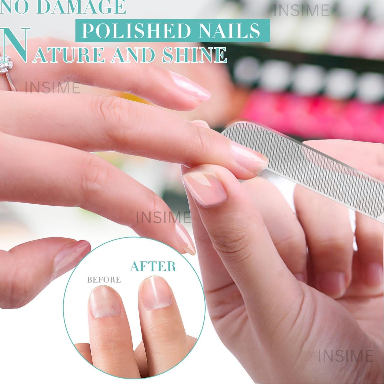 INSIME Nano Crystal Glass Nail File & Buffer | Professional Manicure Pedicure Kit for Women & Girls | Washable Reusable Nail Shaper & Polisher | Perfect for Home, Salon & Travel Nail Care