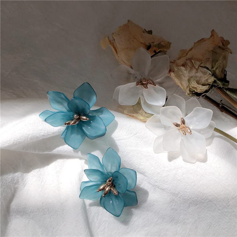 Handmade Bohemian Matte Resin Flower Stud Earrings - Elegant Acrylic Flower Petal Dangle Drop Earrings for Women | Unique Statement Jewelry Gifts for Birthday, Wedding & Special Occasions