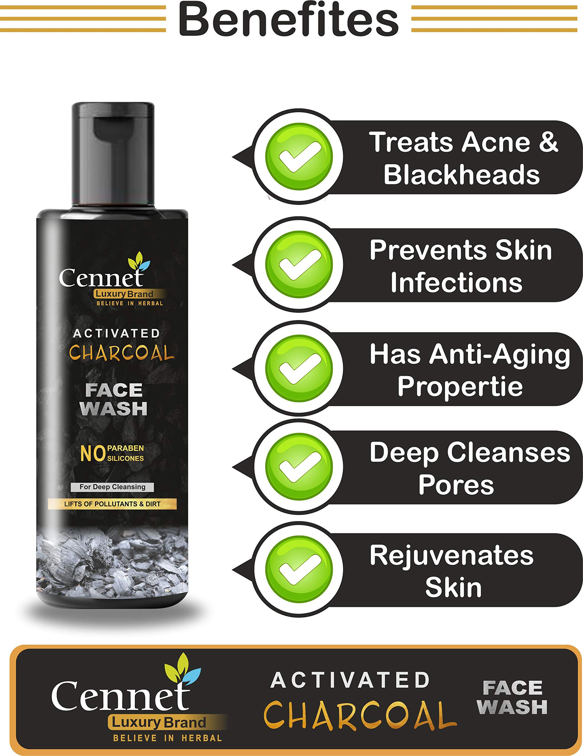 Activated Charcoal Face Wash for Men & Women - Deep Cleansing for Oily Skin, Anti-Acne Treatment, Pimple Control, Oil-Free Formula (100ml) - Perfect for Daily Skincare Routine & Breakout Prevention