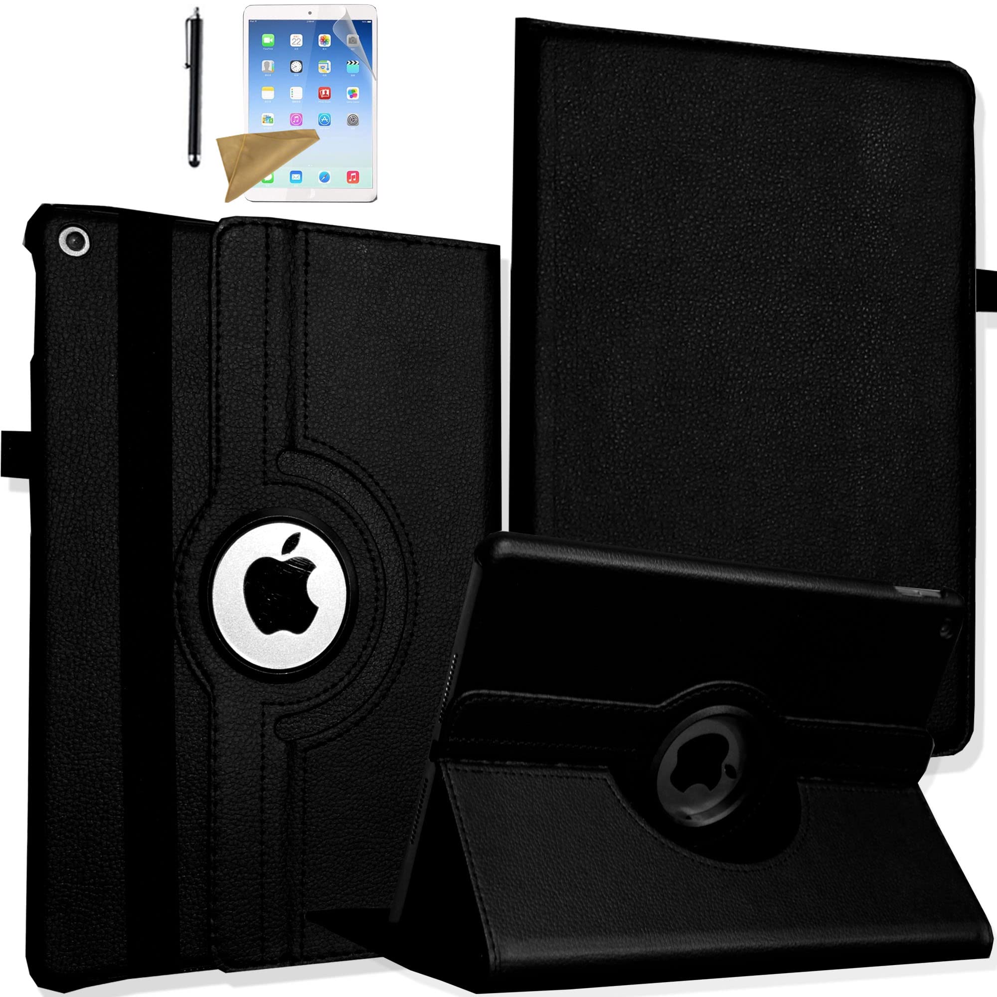 Magnetic Rotating Case for iPad 7th/8th/9th Generation (10.2 Inch 2019/2020/2021) - Smart Cover with Built-in Apple Pencil Holder, Auto Sleep/Wake - Includes Stylus Pen & Screen Protector (Black) - Perfect for Work, Study & Travel