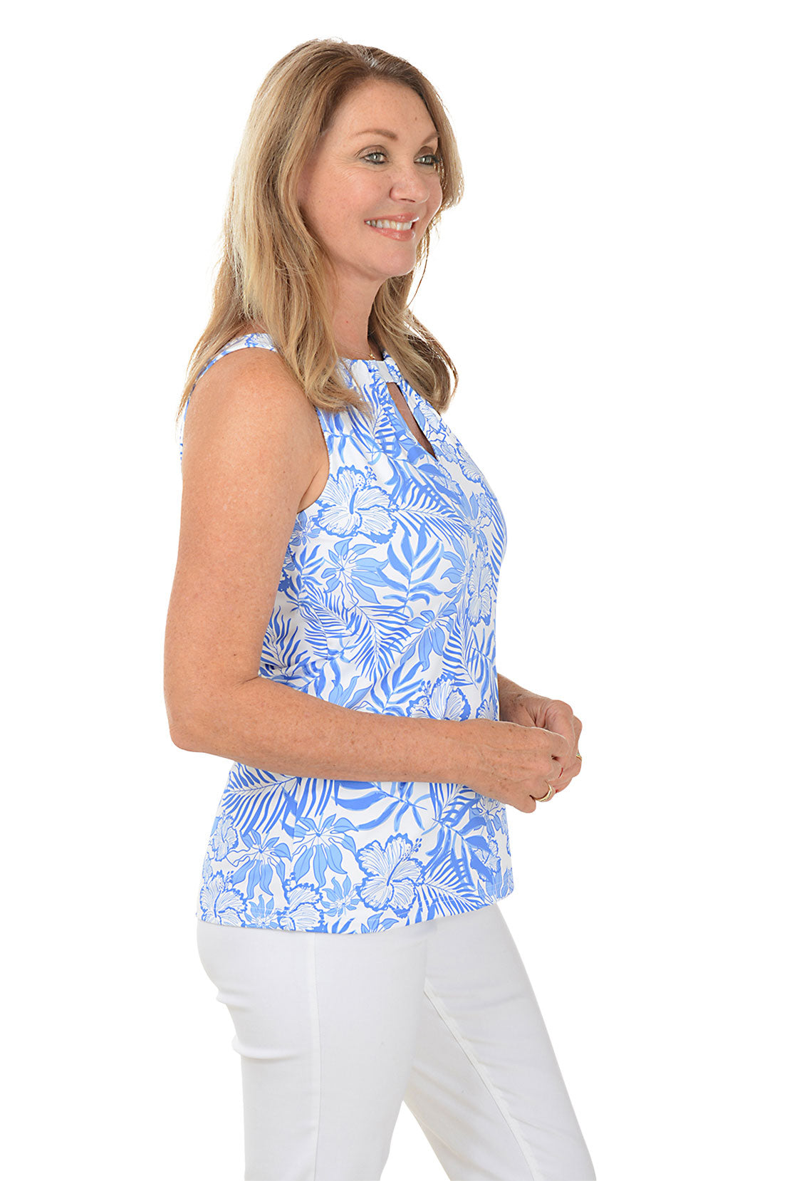 Hibiscus Garden UPF50+ Sun Protection Keyhole Sleeveless Top for Women - Beach Cover Up, Yoga, Summer Outdoor Activities