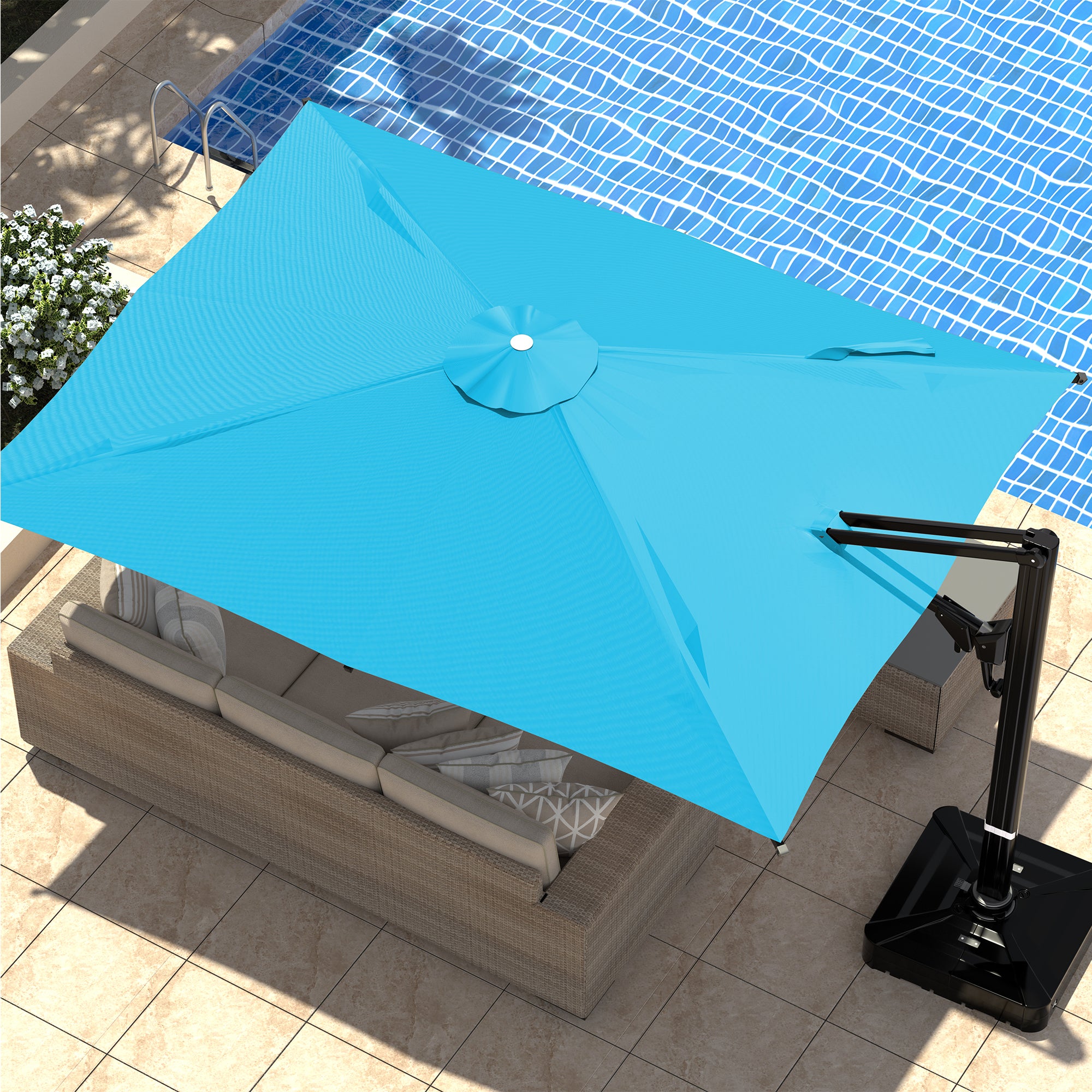 EROMMY 10x13 FT Large Outdoor Offset Patio Umbrella - Blue - Perfect for Poolside, Backyard, and Beach Use