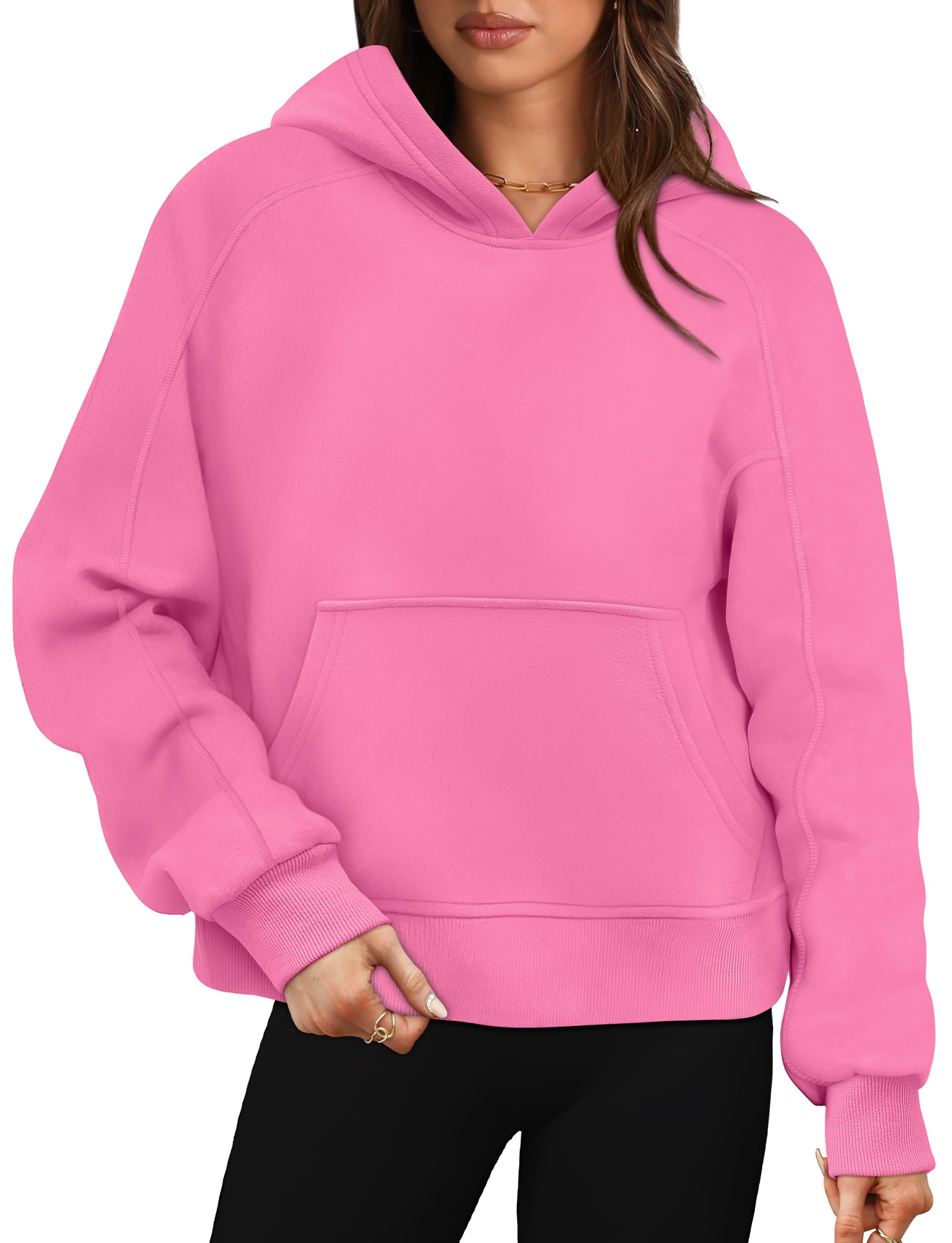 OFEEFAN Women's Cropped Hoodie Sweatshirt - Trendy Fleece Pullover Long Sleeve Top for Fall Fashion 2024 | Cozy Casual Wear, Street Style Outfits, Loungewear & Cold Weather Comfort