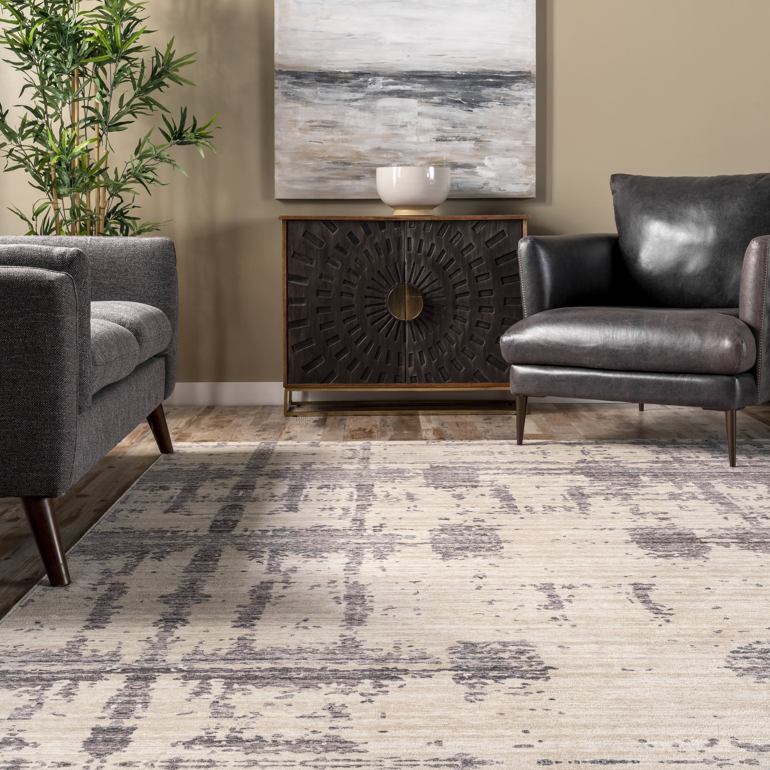 Abstract Washable Rug - Soft Grey Modern Area Rug for Living Room, Bedroom & Office - Easy to Clean & Stain Resistant