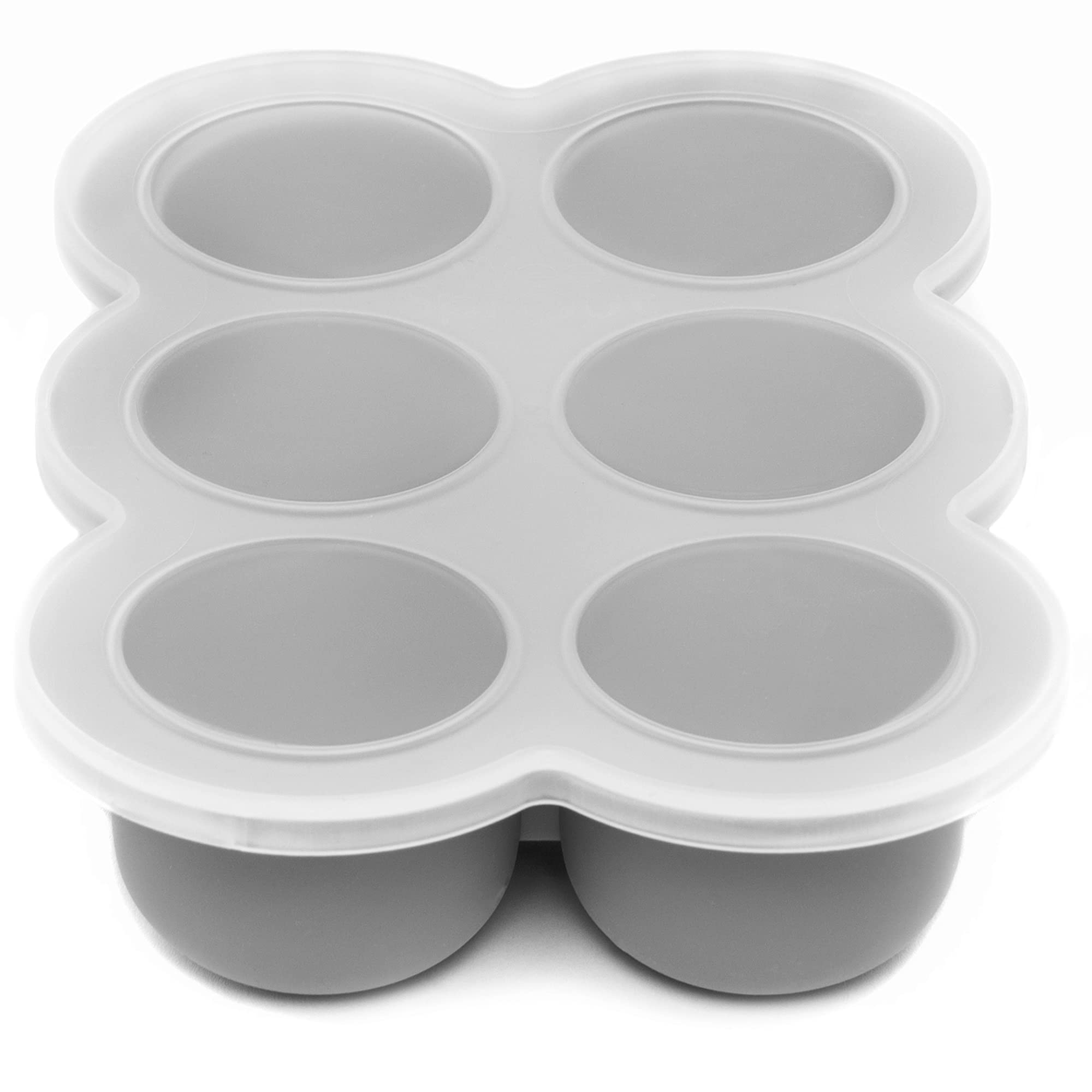 WeeSprout Silicone Freezer Tray with Clip-On Lid - 6 Section 3oz Baby Food Storage Container for Homemade Purees, Breast Milk, Vegetables & Fruits (Bright Grey) | Perfect for Meal Prep, Baby Led Weaning & Breastmilk Storage