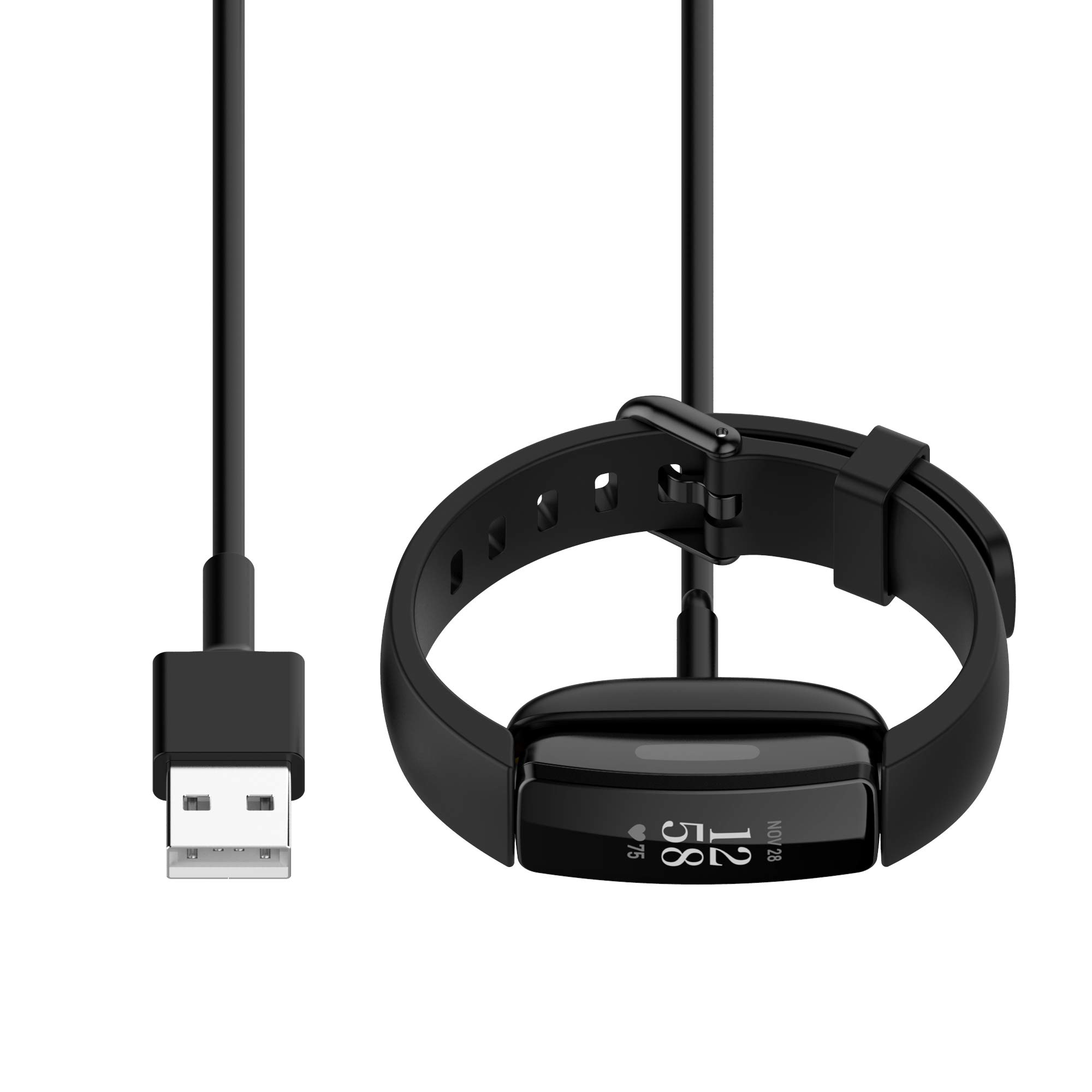 Fitbit Inspire 2 & Inspire 2 HR Charger - 3.3ft/100cm USB Charging Cable with Sync Base - Replacement Charger for Fitness Tracker (Black) | Perfect for Home, Office & Travel Use