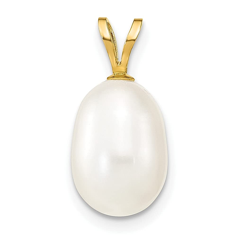 14K Yellow Gold 9mm White Rice Freshwater Cultured Pearl Pendant Necklace for Women - Elegant Fine Jewelry Gift for Her, Perfect for Weddings, Anniversaries & Special Occasions