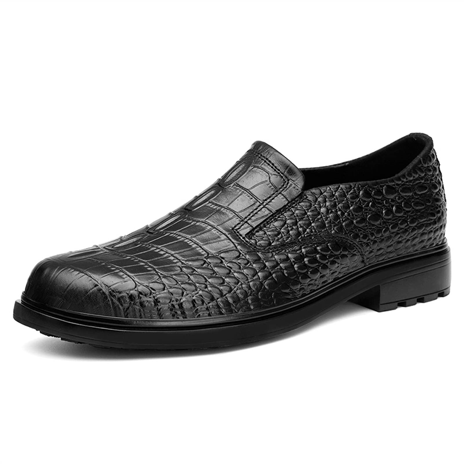 Premium Men's Leather Dress Shoes - Oxford Lace-Up Crocodile Embossed Formal Shoes for Business & Wedding | Anti-Slip Sole, Round Toe Design | Office Wear, Evening Events, Professional Occasions (Black, Size 7)
