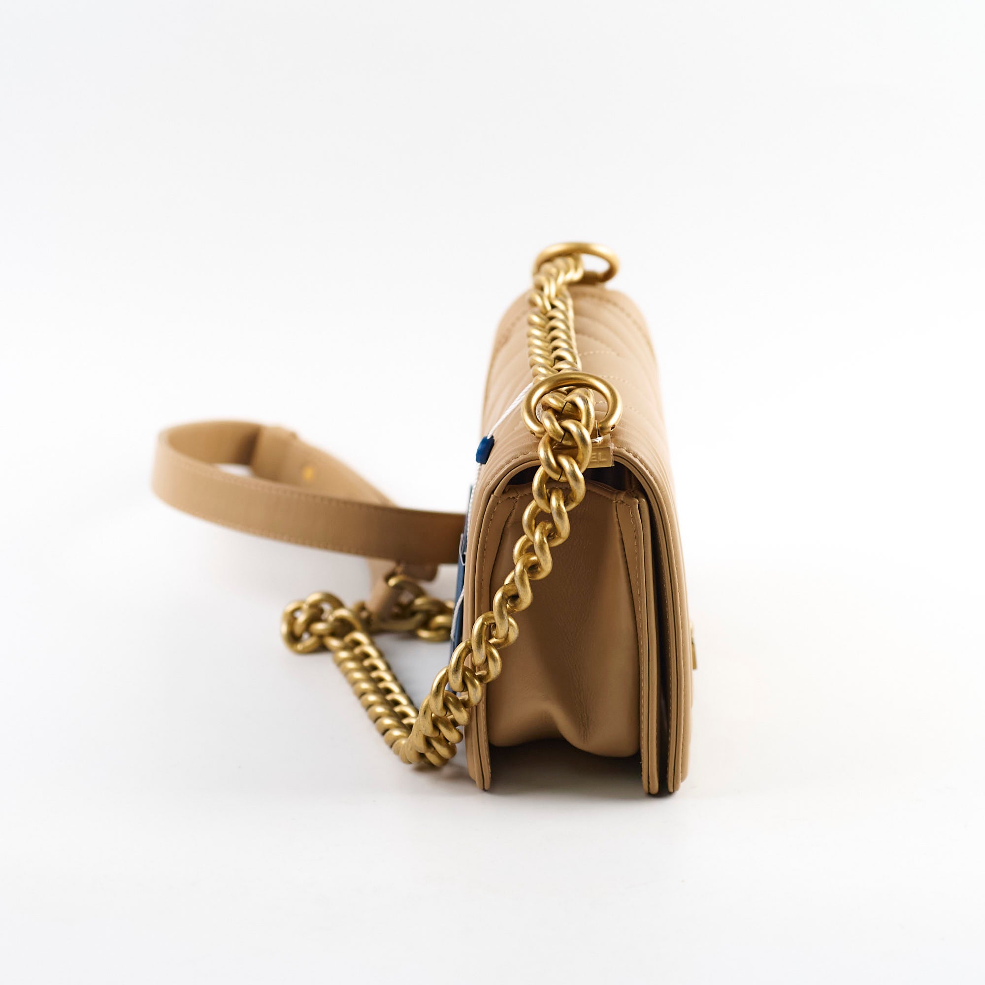 Chanel Small Boy Chevron Beige Calfskin Leather Handbag - Luxury Designer Crossbody Bag for Women, Perfect for Date Night & Evening Events