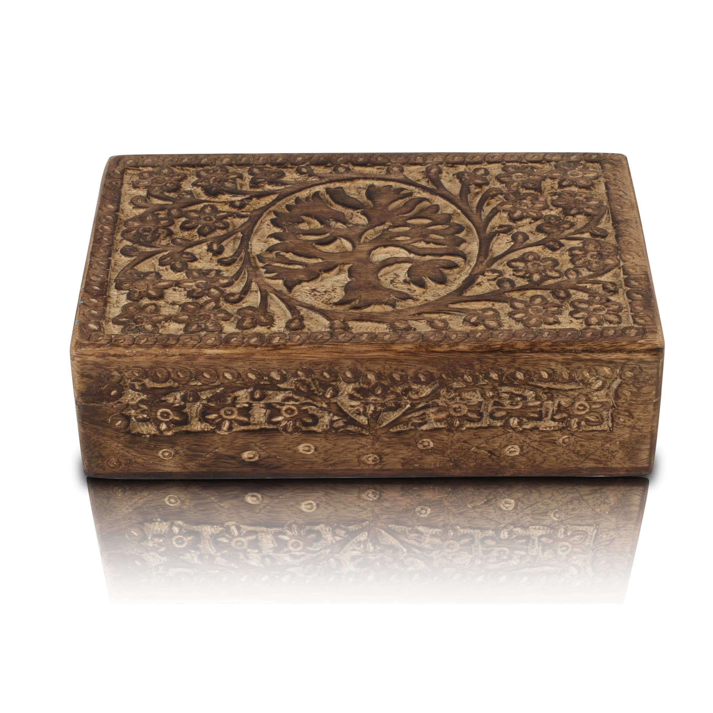 Handmade Wooden Jewelry Box with Tree of Life Carving - Jewelry Organizer, Keepsake Box, Watch Storage - Perfect Birthday, Housewarming Gift (Natural) - Great for Organizing Necklaces, Rings & Valuables at Home or Travel