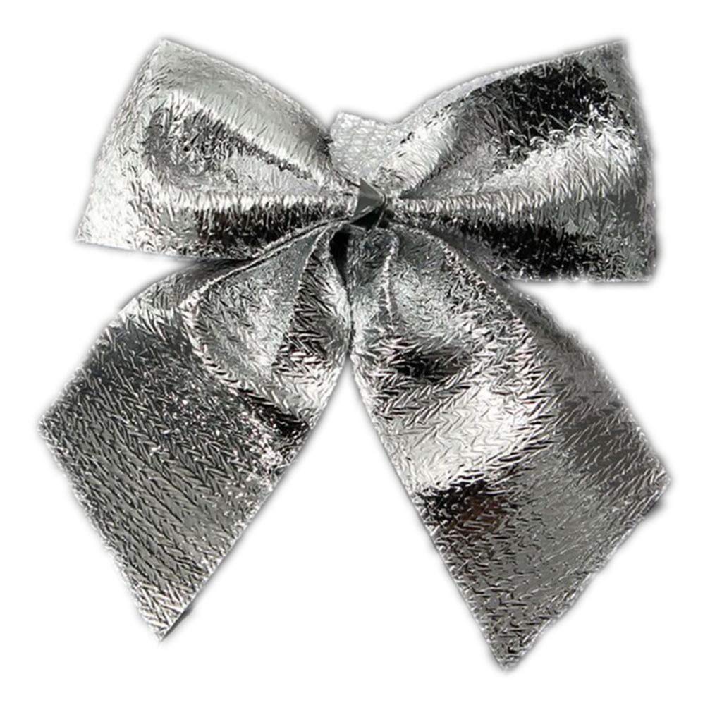 24Pcs Silver Metallic Ribbon Bows for Christmas Tree Decorations, Wreaths, DIY Headbands, Brooches & Boutique Crafts – 5.5cm Elegant Holiday Party Decor
