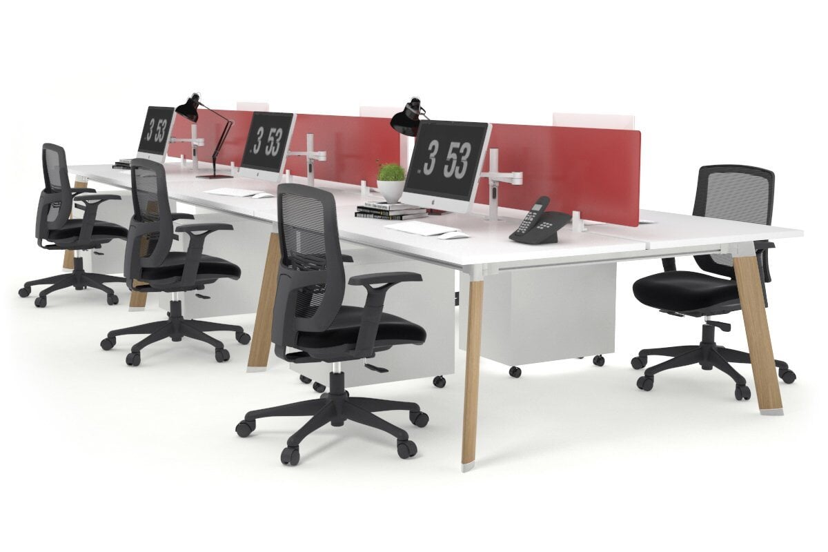6-Person Wooden Workstation with Cable Management - 1400L x 800W Switch Office Desk for Team Collaboration | Perfect for Open Office Spaces & Conference Rooms