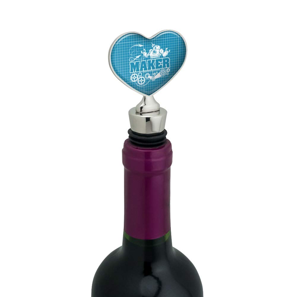 Robot and Gears Heart Love Wine Bottle Stopper - Unique Maker Blueprint Design for Wine Lovers | Perfect for Romantic Dinners, Anniversary Gifts & DIY Craft Projects