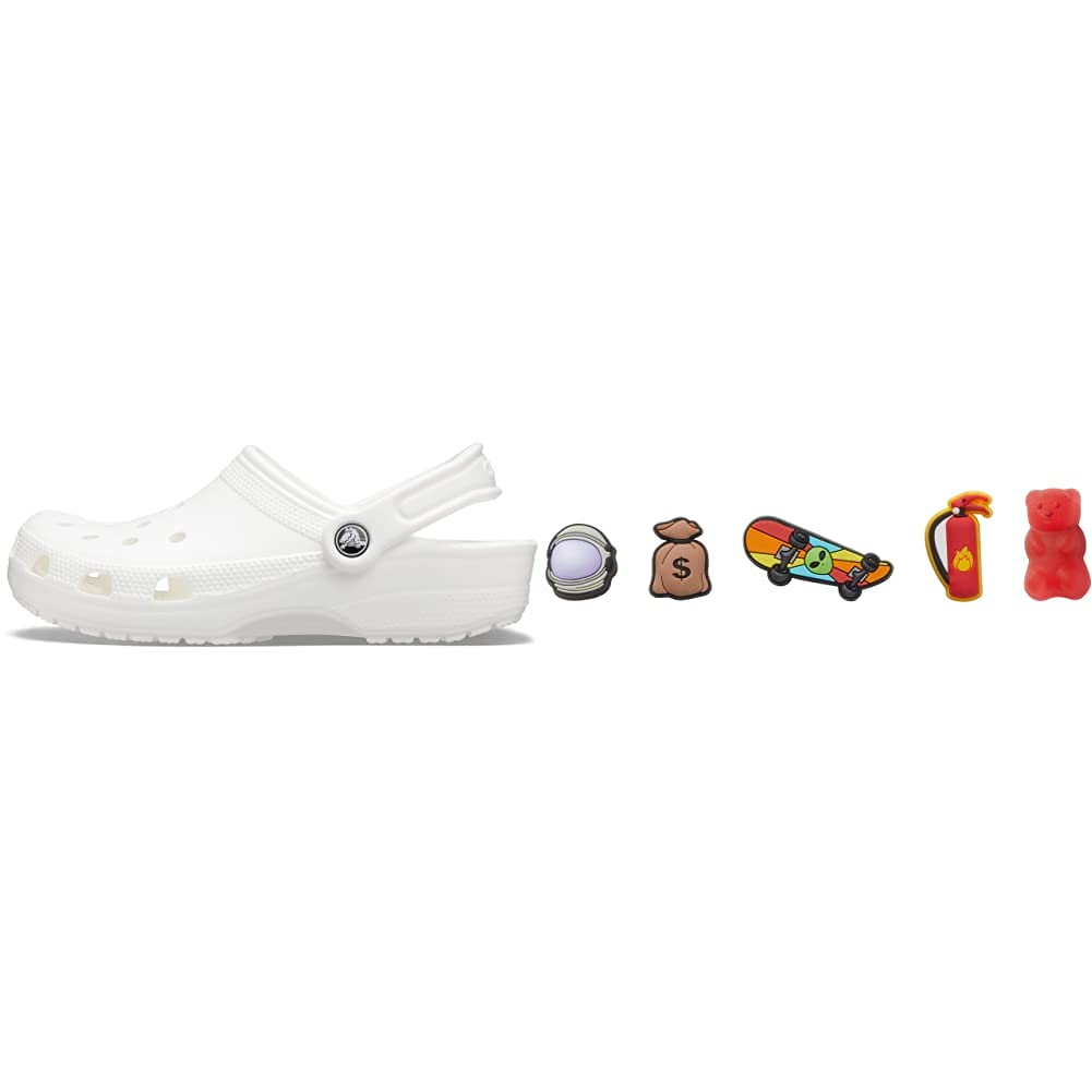Crocs Classic Clog for Men & Women with 5-Pack Jibbitz Charms - Comfortable Slip-On Shoes for Casual Wear, Beach, Garden & Home Use