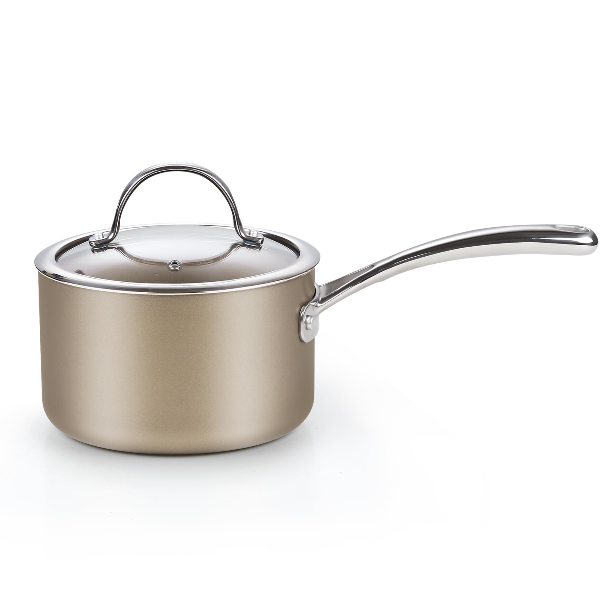 **Cooks Standard 2-Quart Hard Anodized Ceramic Nonstick Saucepan with Glass Lid - Classic Small Cooking Pot, Milk Pan - Induction Compatible, Bronze - Perfect for Sauces, Soups, and Milk Heating**