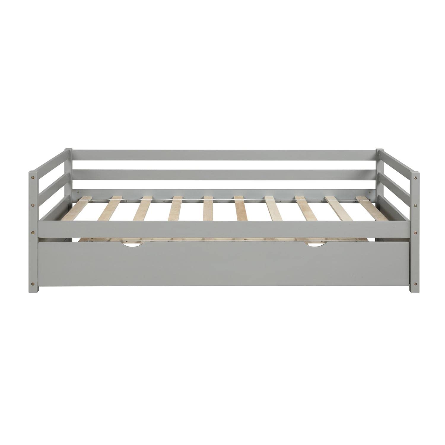 JINS&VICO Twin Size Daybed with Trundle - Solid Wood Captain Bed Sofa Bed Frame for Kids, Teens & Adults - Gray (76x41.7x30 inches) - Perfect for Guest Rooms, Dormitories & Small Spaces