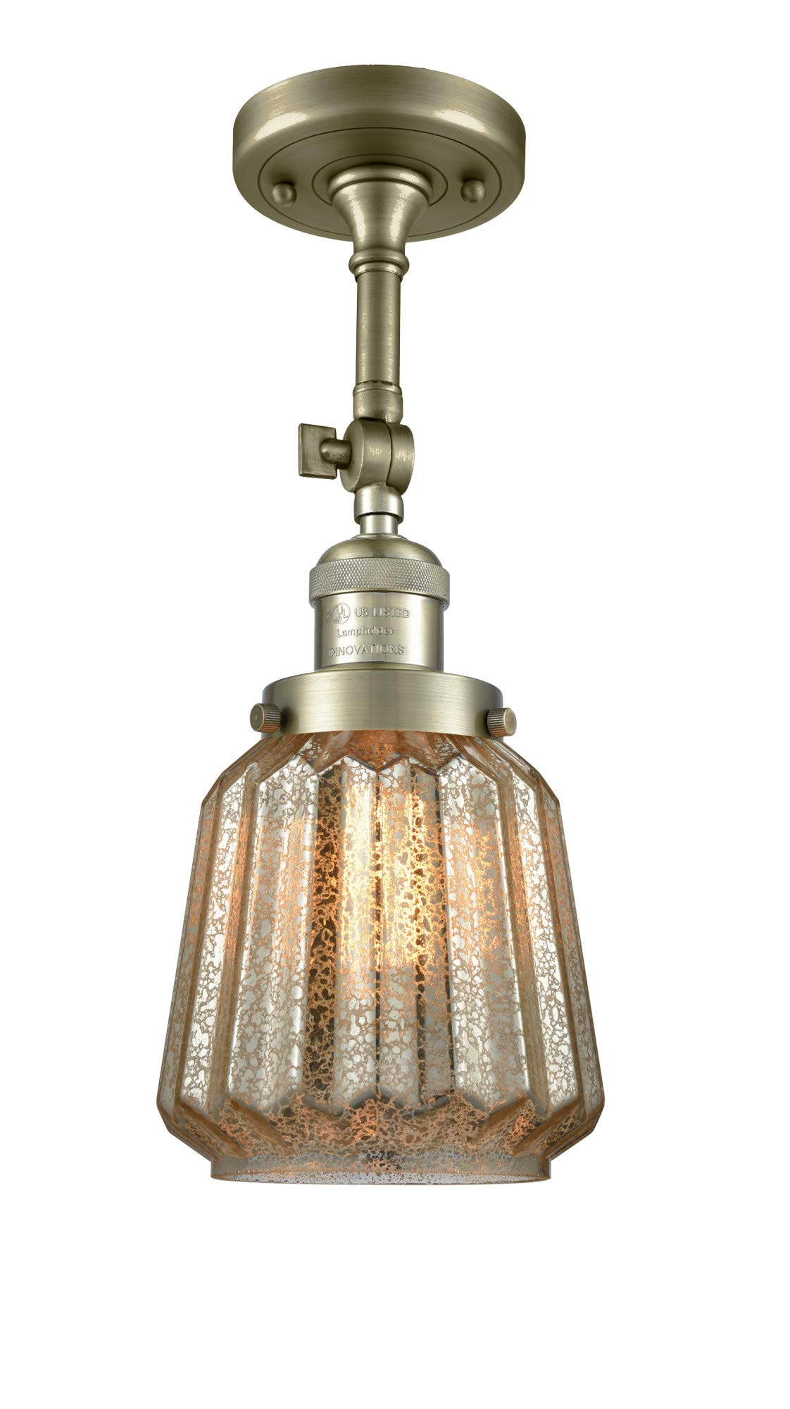 Innovations 201F-AB-G146 Semi-Flush Mount Ceiling Light Fixture - 1 Light Antique Brass Finish for Bedroom, Hallway & Dining Room Lighting