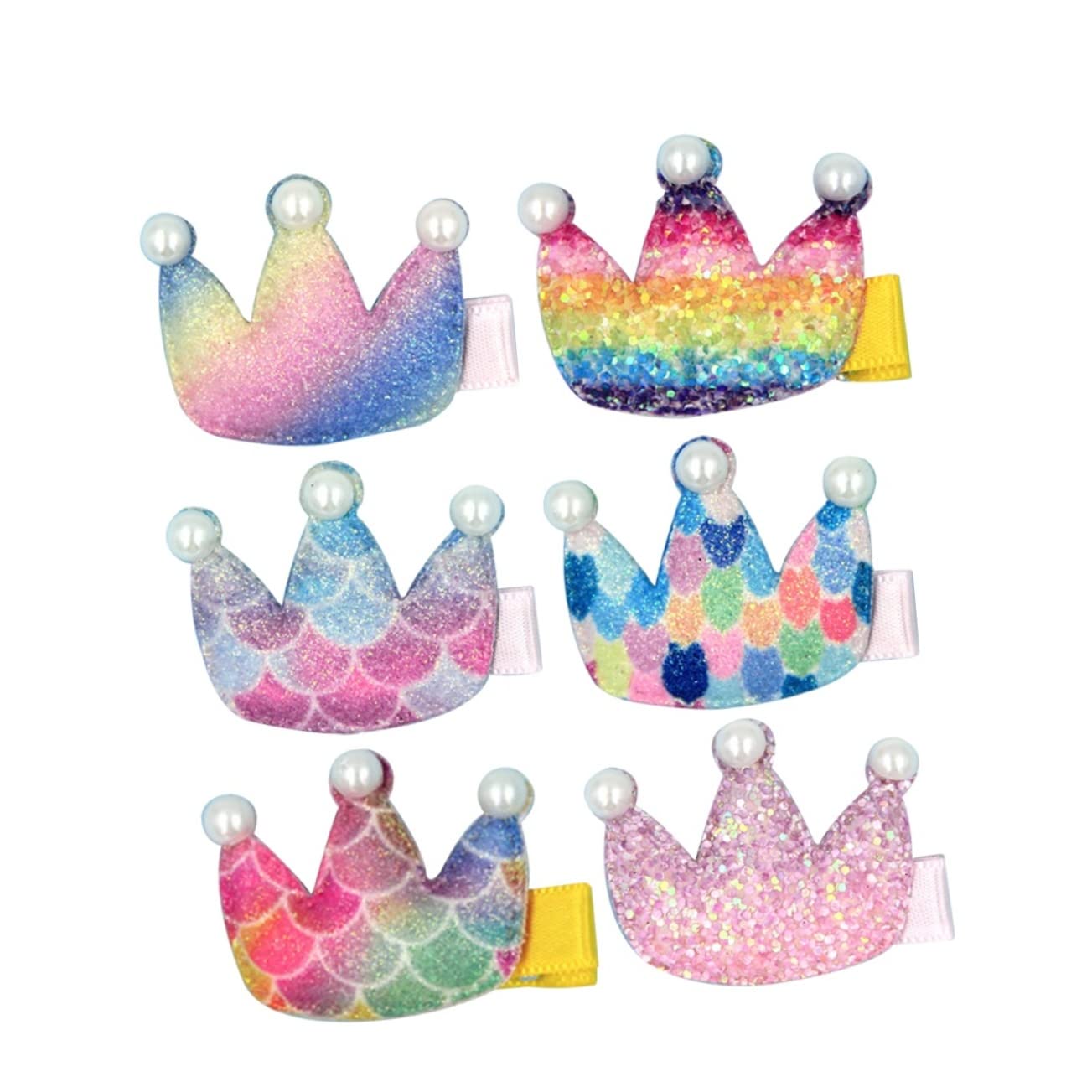 FRCOLOR 6pcs Pearl Hair Clips for Girls & Kids - Shiny Bling Crown Hairpins, Side Clips & Full Wrap Hair Accessories for School, Parties & Special Occasions