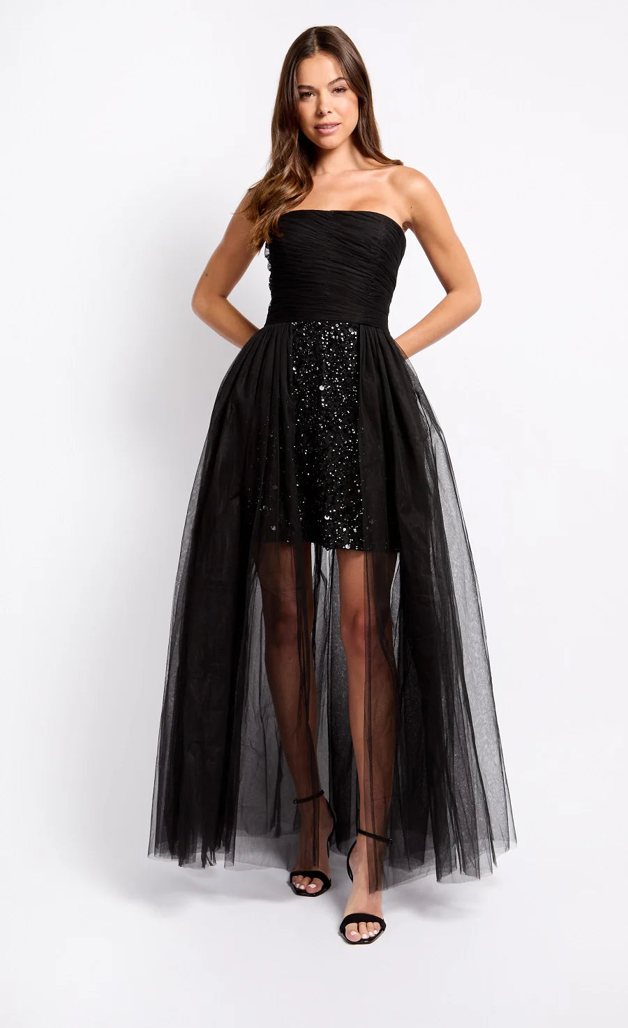 Kassandra Embellished Bandeau Maxi Dress in Black - Elegant Summer Beach Wedding & Party Formal Wear for Women