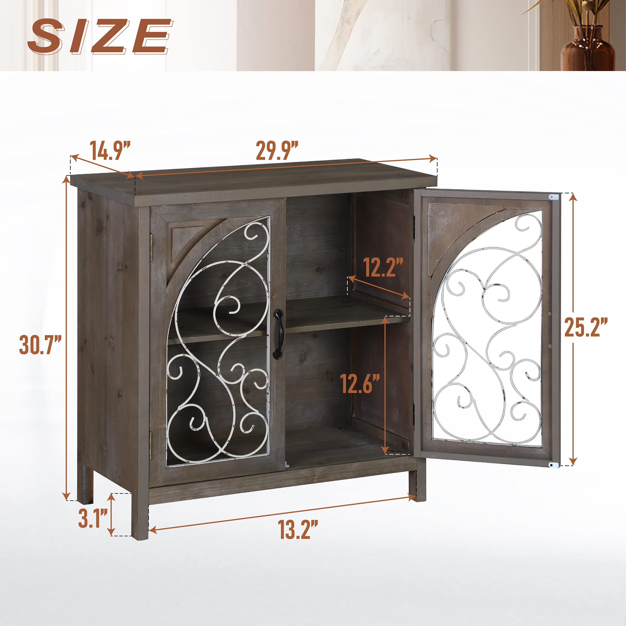 MAISON ARTS 2-Door Farmhouse Storage Cabinet with Adjustable Shelves - Entryway Organizer, Kitchen Buffet & Wine Storage Solution for Living Room, Dining Room & Home Decor
