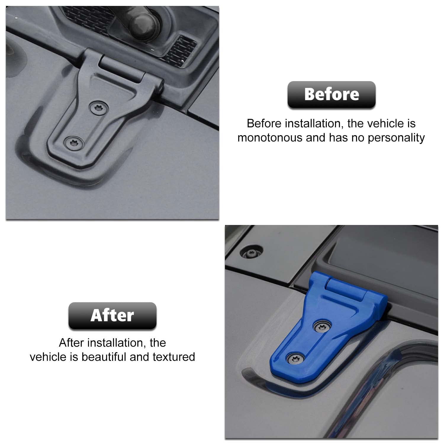 Jeep Wrangler JL JLU & Gladiator JT Hood Hinge Cover (2018-2023) - Exterior Decoration Accessory Kit in Blue | Durable Protective Upgrade for Off-Road Adventures & Car Shows