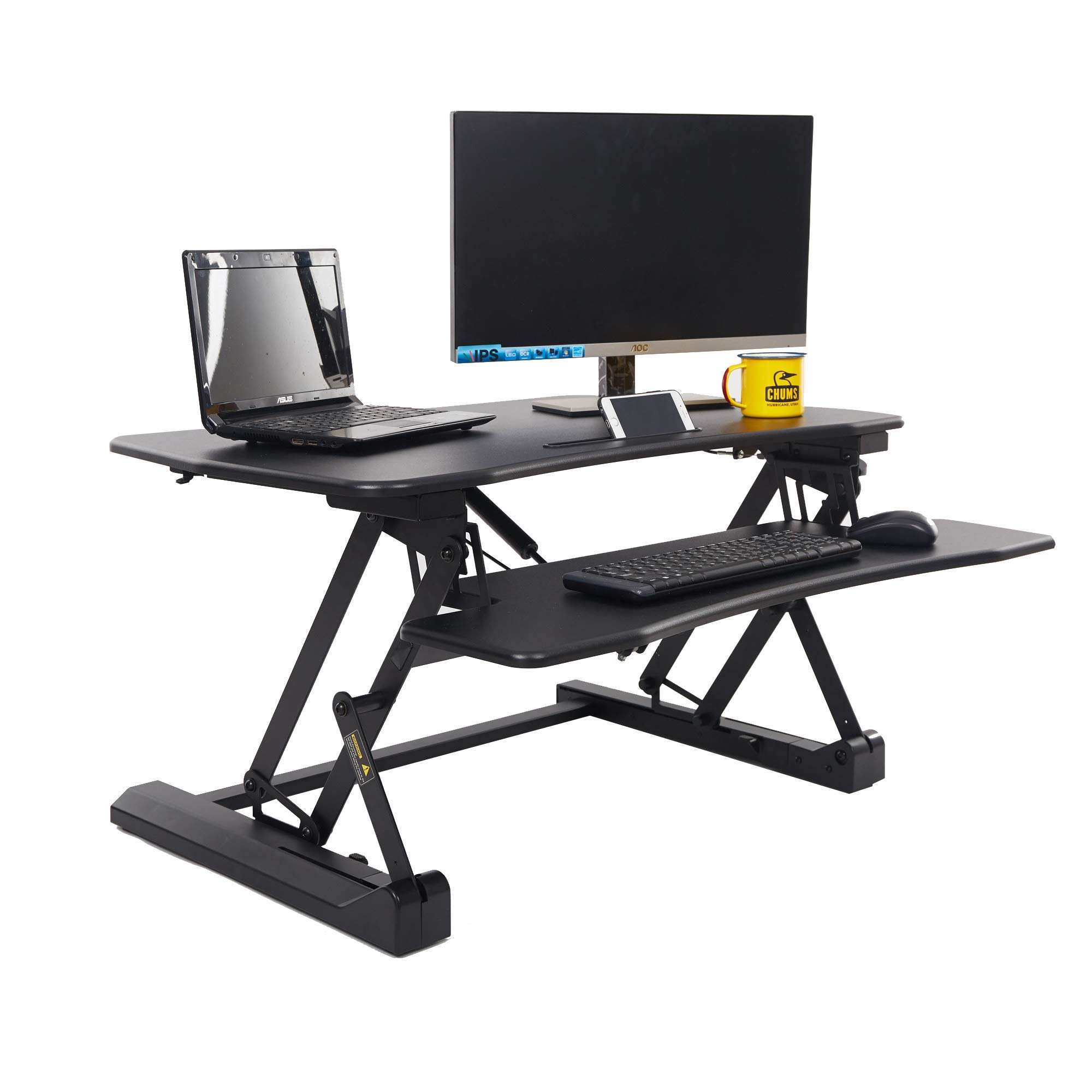 Zell Technologies Sit to Standing Desk Converter - Adjustable Ergonomic Laptop & Monitor Stand for MacBook Air Pro, Dell XPS, Lenovo & More - Black | Perfect for Home Office, Gaming Setup & Workspace Ergonomics