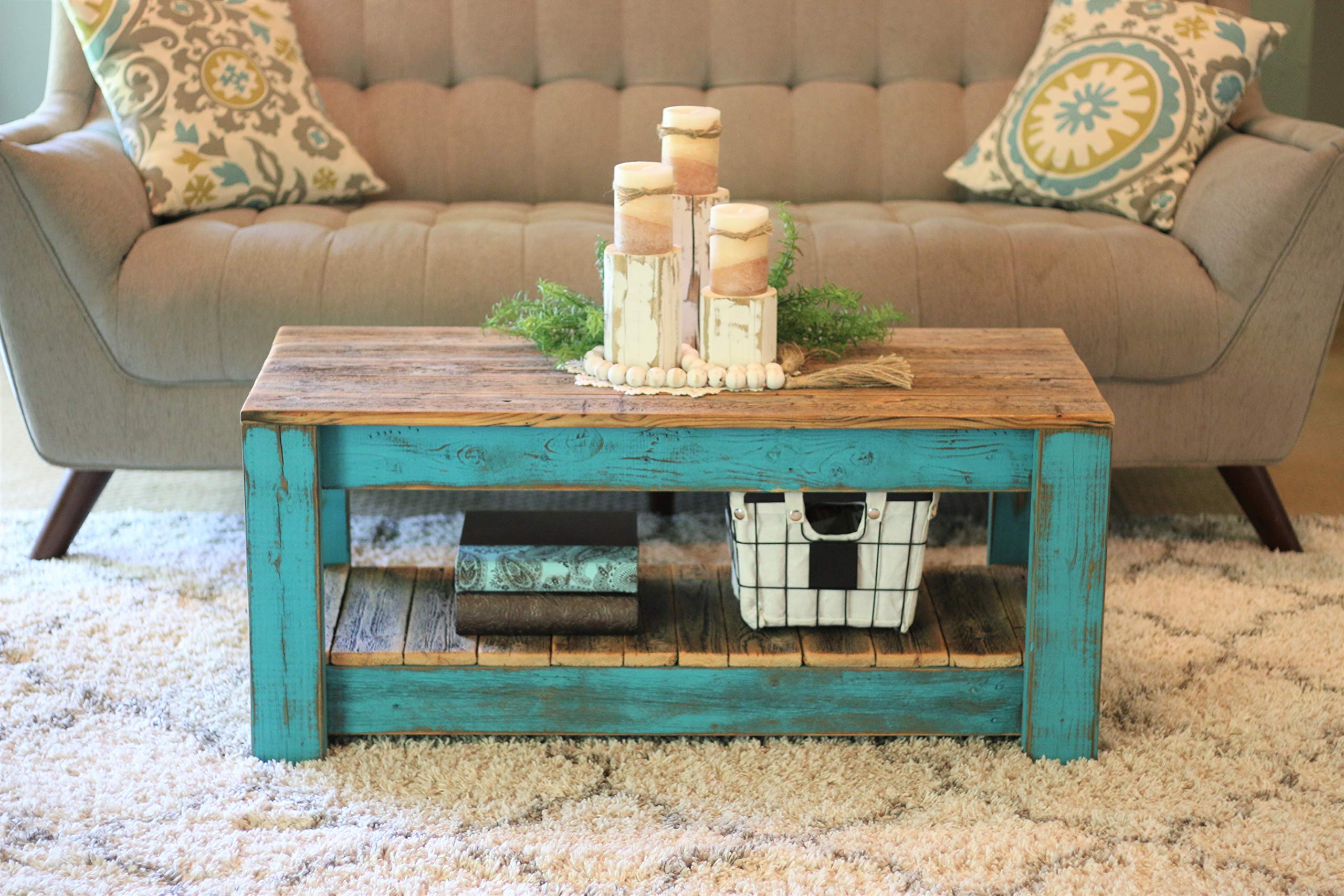 Doug and Cristy Designs Turquoise Combo Coffee Table with Shelf - 40