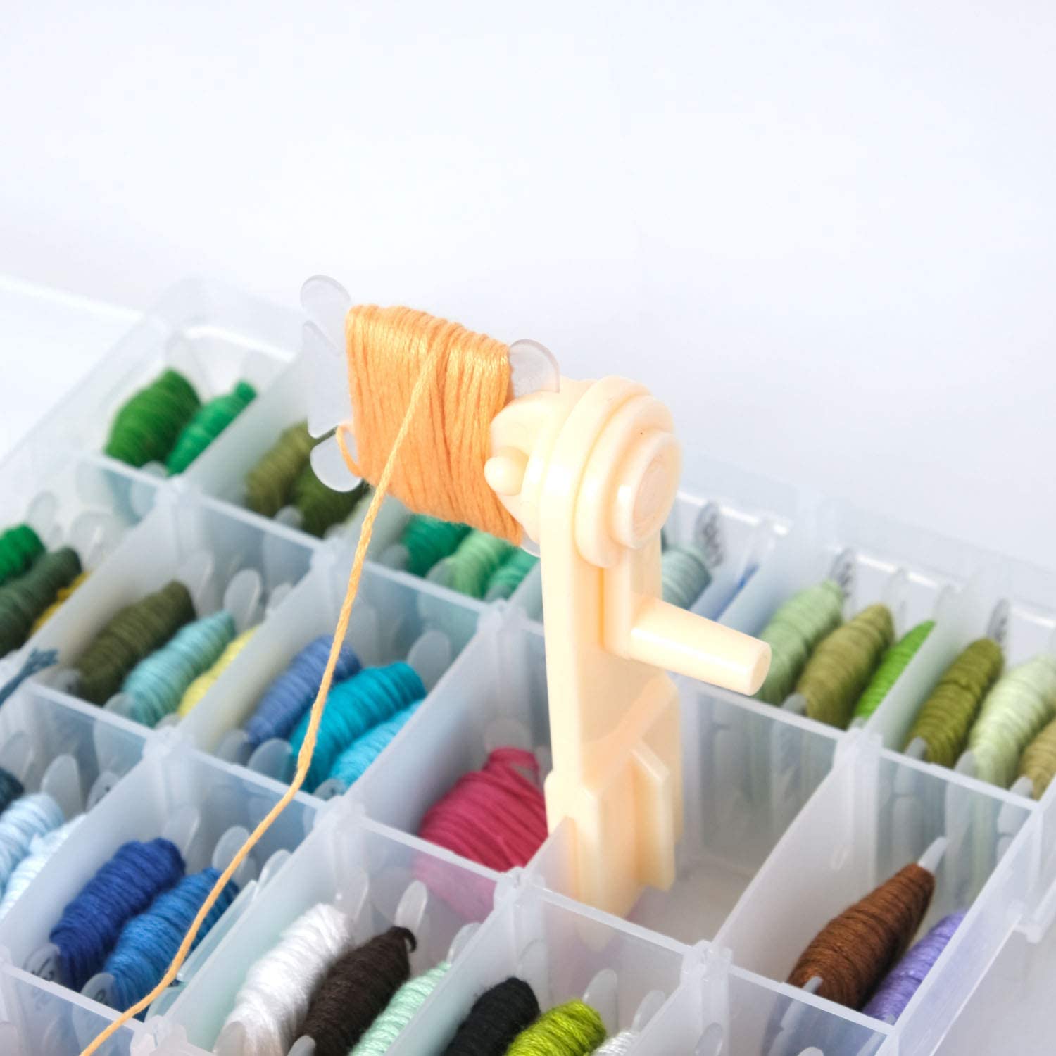 Floss Bobbin Winder with 10Pcs Bobbin Rings - Embroidery Thread Organizer for Cross Stitch, Sewing & DIY Crafts - Perfect for Needlework Projects & Handmade Gift Making