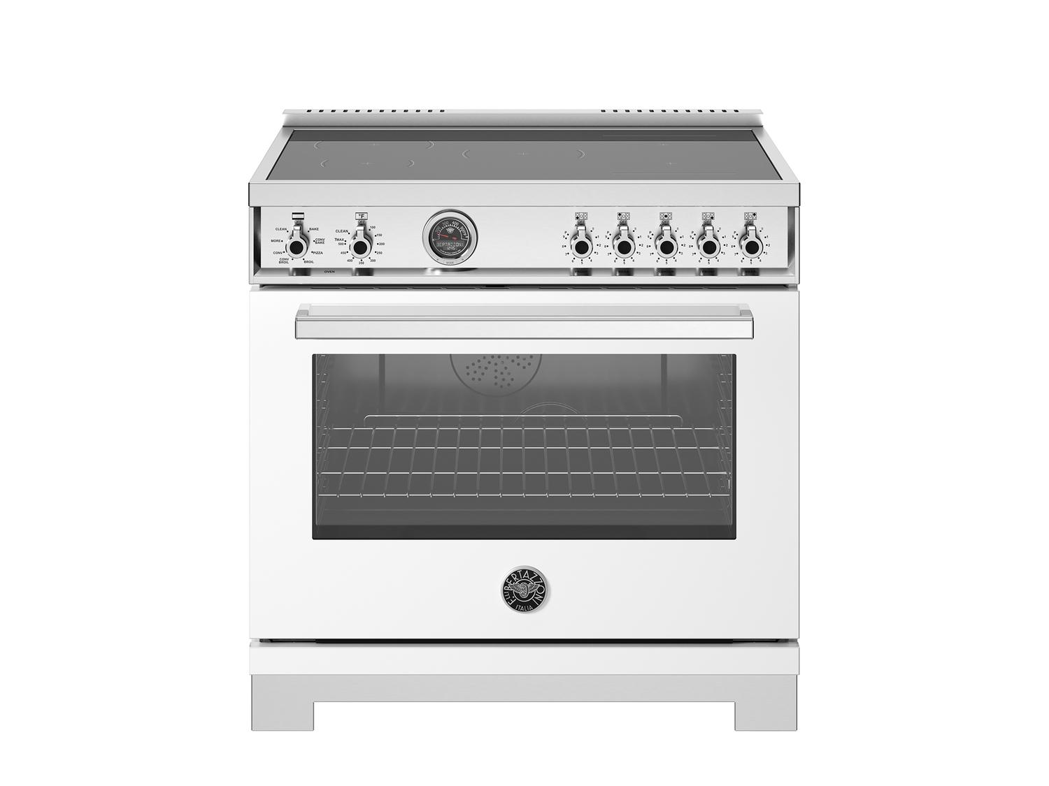 Bertazzoni PRO365ICFEPBIT 36 Inch 5-Zone Induction Range with Cast Iron Griddle & Self-Cleaning Electric Oven in Bianco - Perfect for Modern Kitchens & Professional Cooking