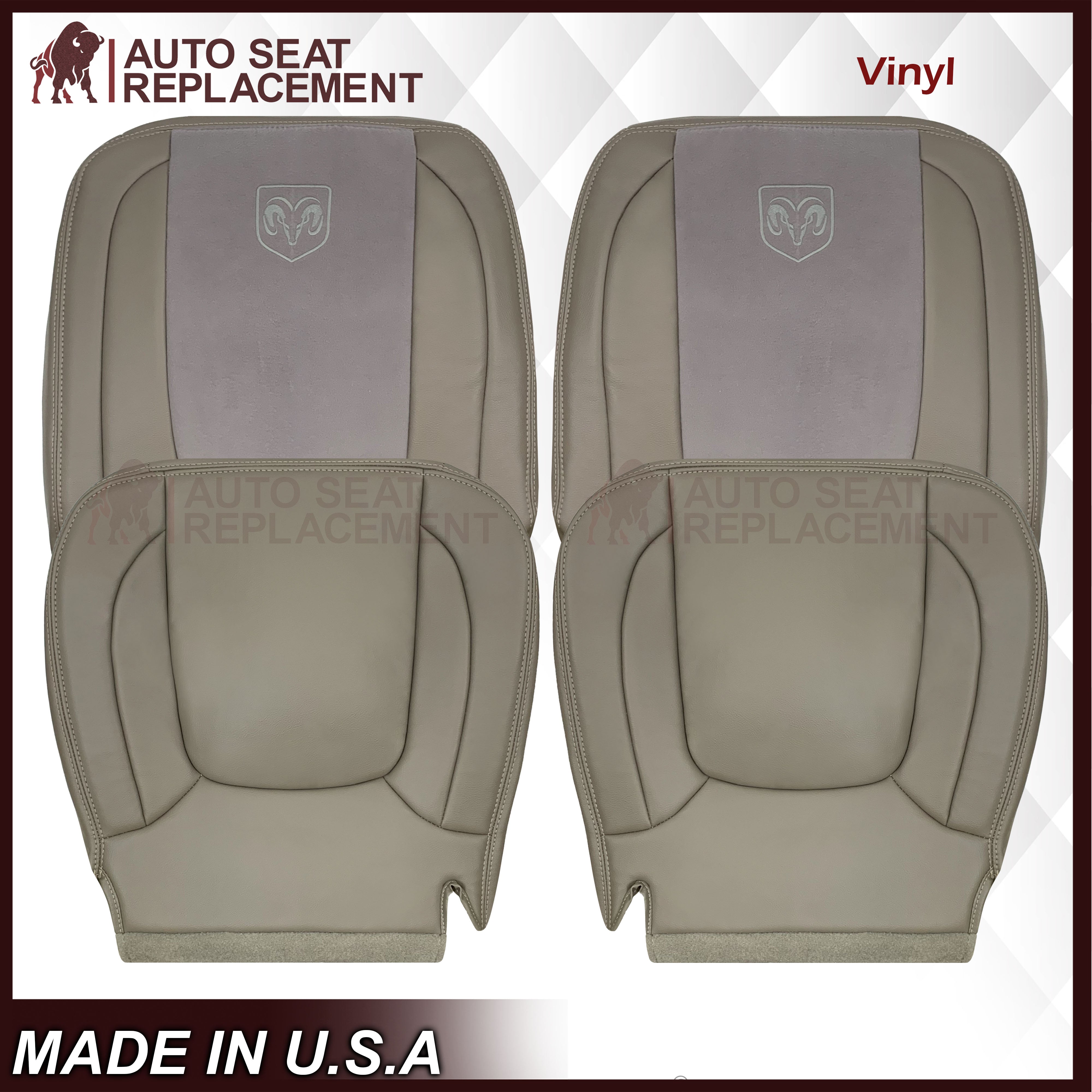 2004-2005 Dodge Ram 1500/2500/3500/4500 Laramie SLT Replacement Seat Covers - Premium Synthetic Leather & Suede in Tan Color | Perfect for Truck Interior Upgrade & Comfort Enhancement