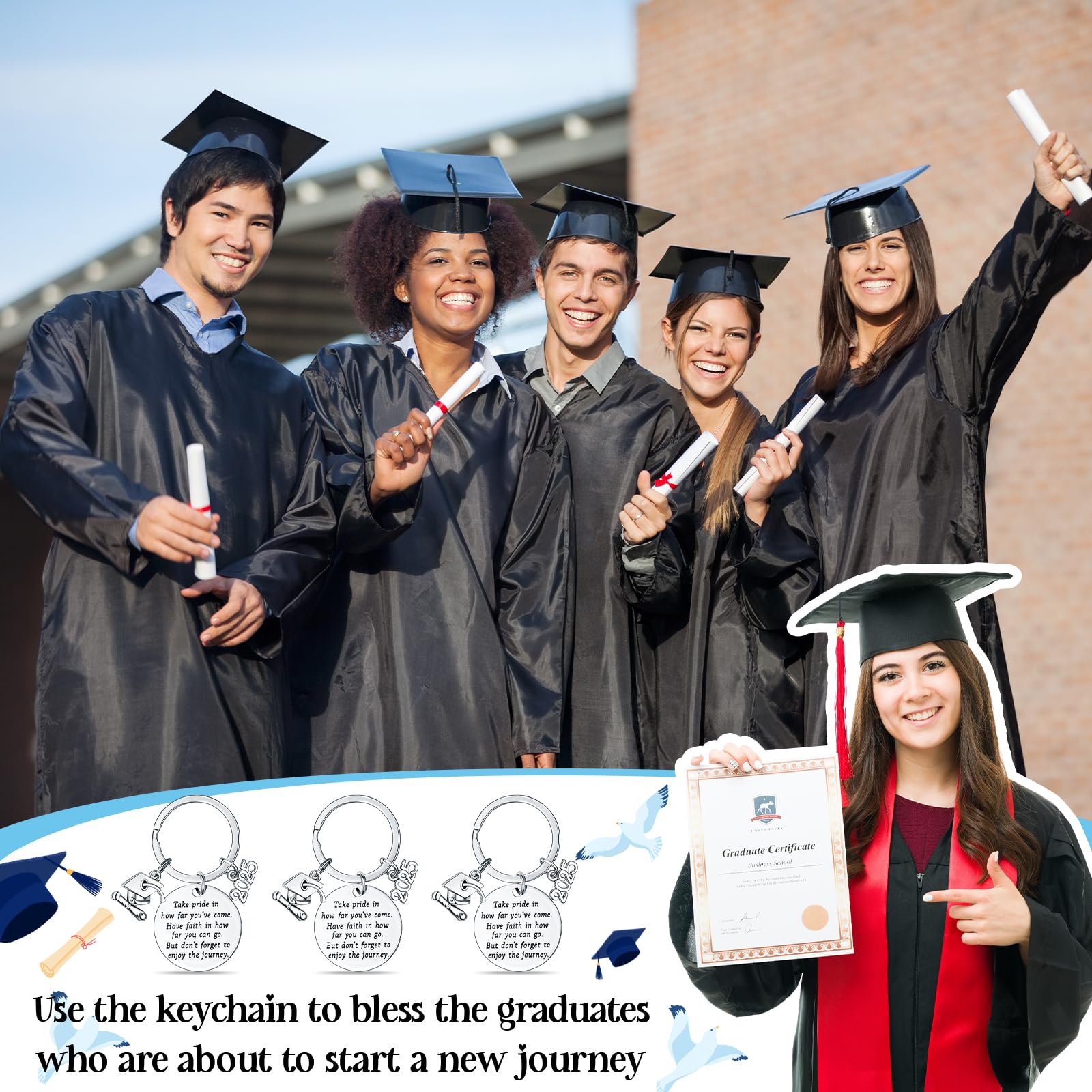 **2025 Graduation Keychain Bulk - Inspirational Motivational Gift for Graduates, Class of 2025 Keychains - Perfect for Graduation Parties, School Events & Gift Giving**