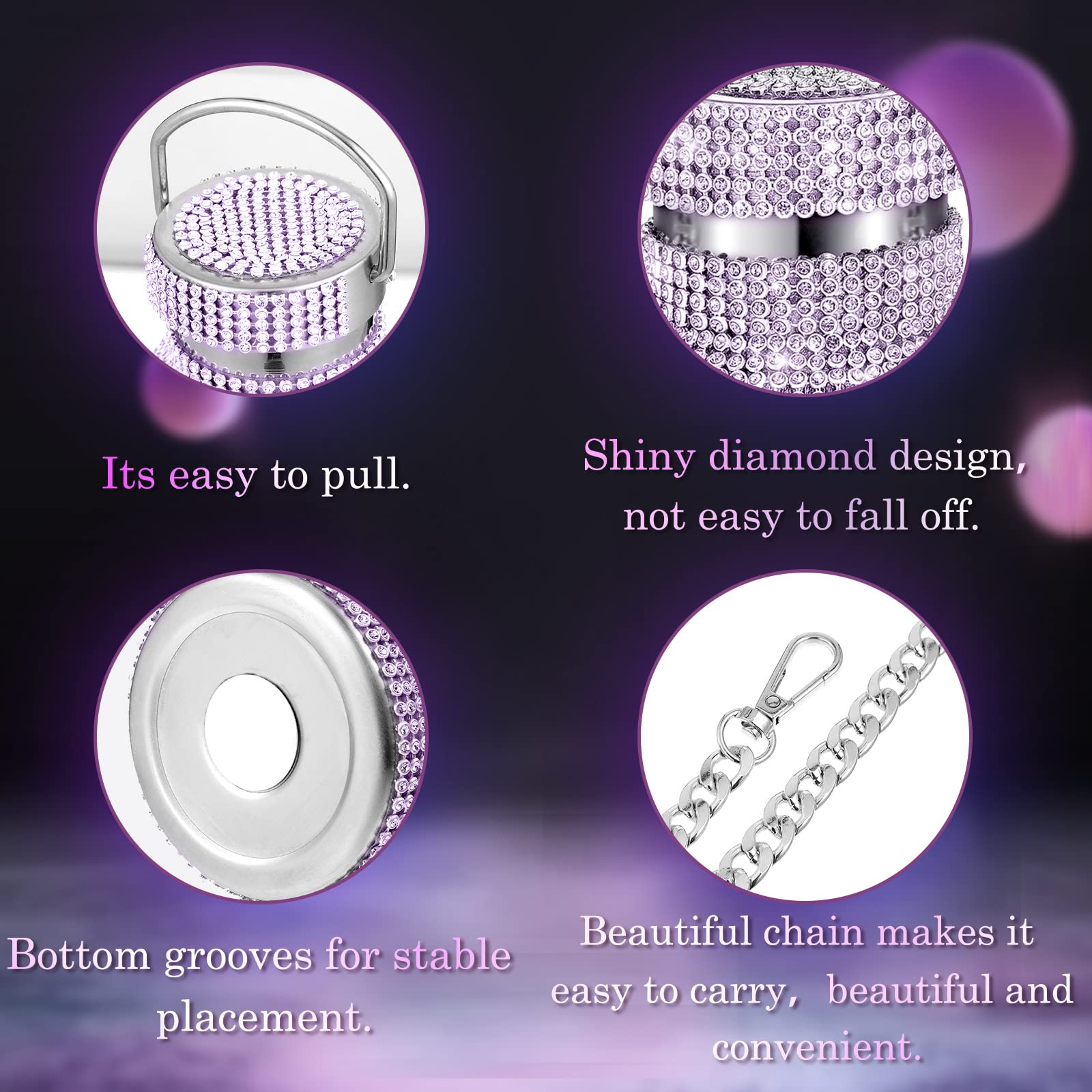 **Sparkling Diamond Rhinestone Stainless Steel Insulated Water Bottle - 350ml Purple Glitter Thermos with Chain for Women & Girls | Perfect for Gym, Office, Travel & Gift Giving**