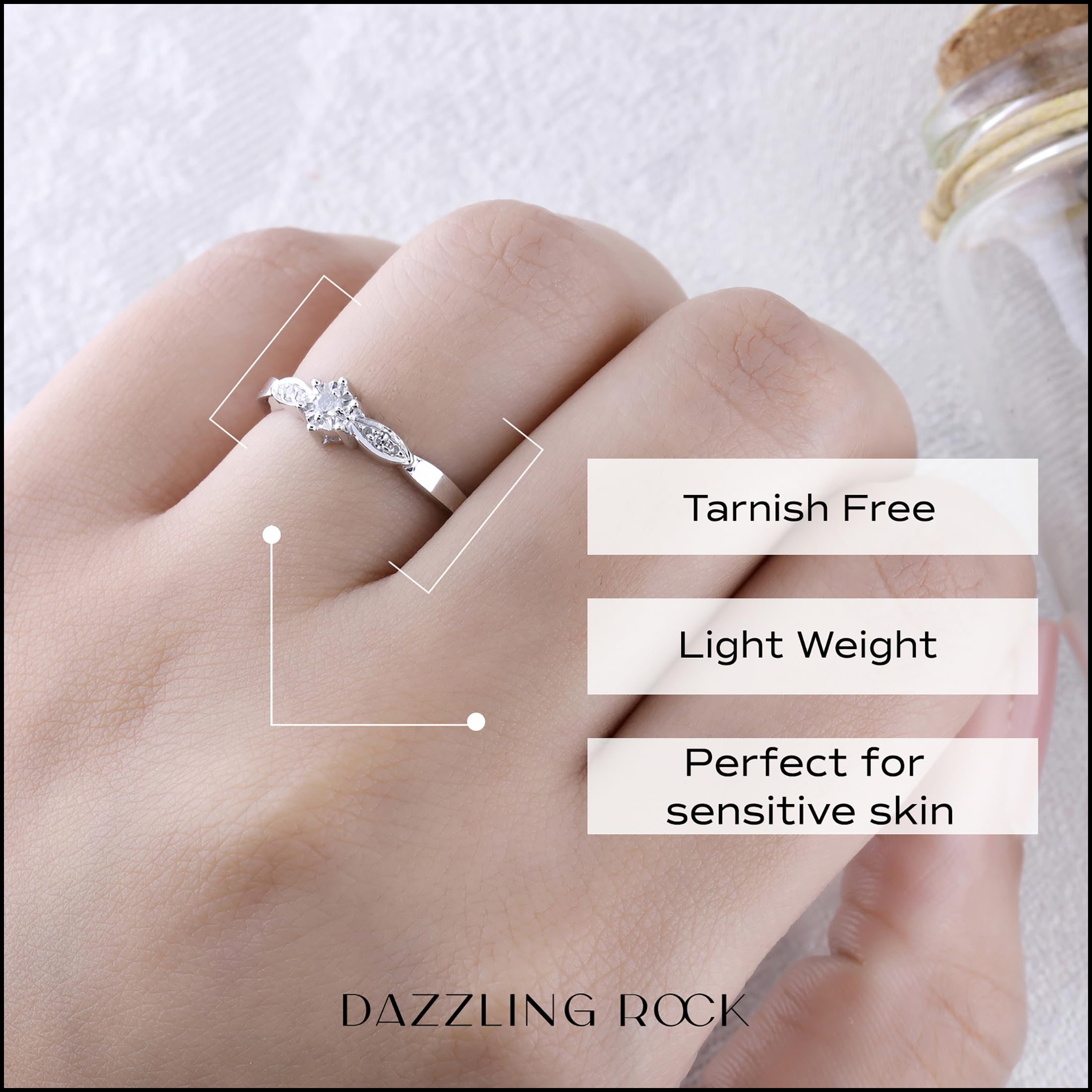 Dazzlingrock 0.05 Carat Round Cut White Diamond Illusion Set 925 Sterling Silver Promise Ring for Women - Perfect for Engagement, Anniversary & Romantic Gifts