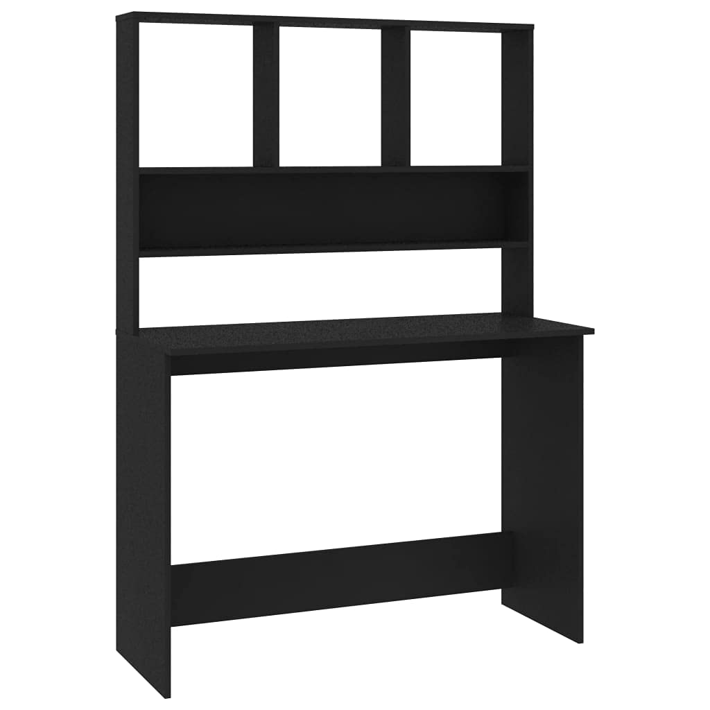 Space-Saving Black Office Desk with Shelves - 43.3
