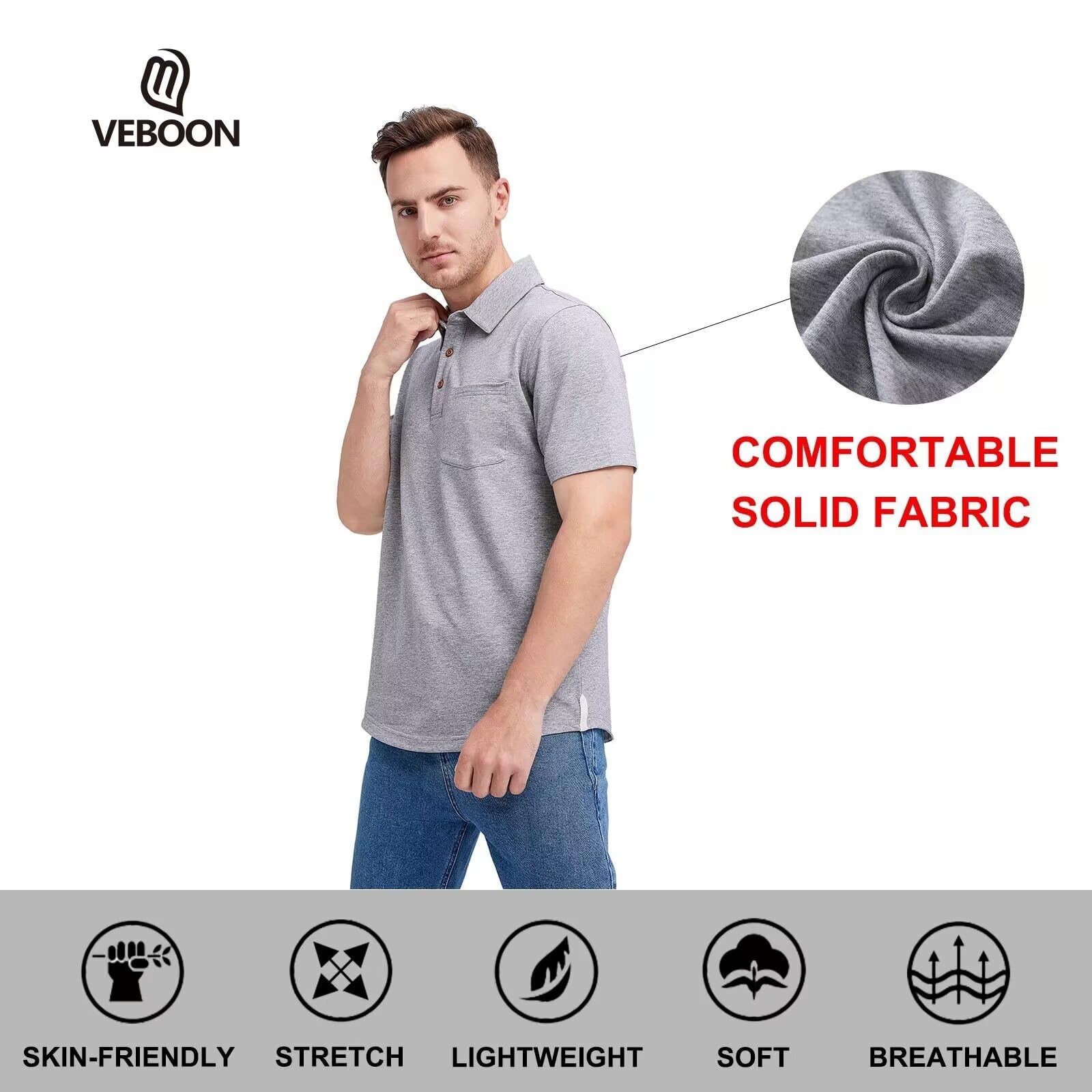 Men's Casual Cotton Blend Polo Shirts - Long & Short Sleeve Options with Pocket | Solid Color Drop Cut Collar Shirts for Work, Golf & Everyday Wear