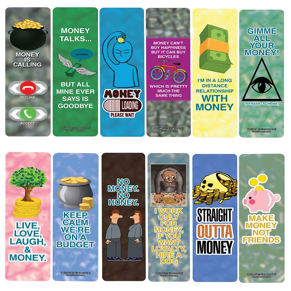 Creanoso Funny Money Bookmarks (5 Sets X 6 Cards) - Inspirational Bookmark Cards for Daily Motivation - Unique Page Markers for Books - Perfect Gifts for Adults & Teens - Ideal for Reading, Book Clubs, and Office Gifts