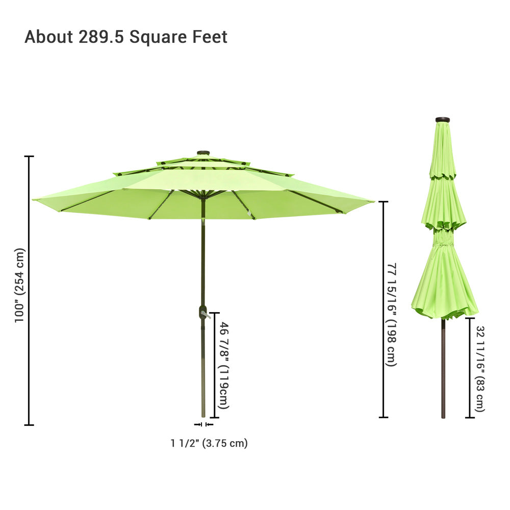 11 ft 3-Tiered Tilting Patio Umbrella with LED Lights - 8 Sturdy Ribs for Outdoor Dining, Poolside Lounging & Backyard Relaxation | TheLAShop