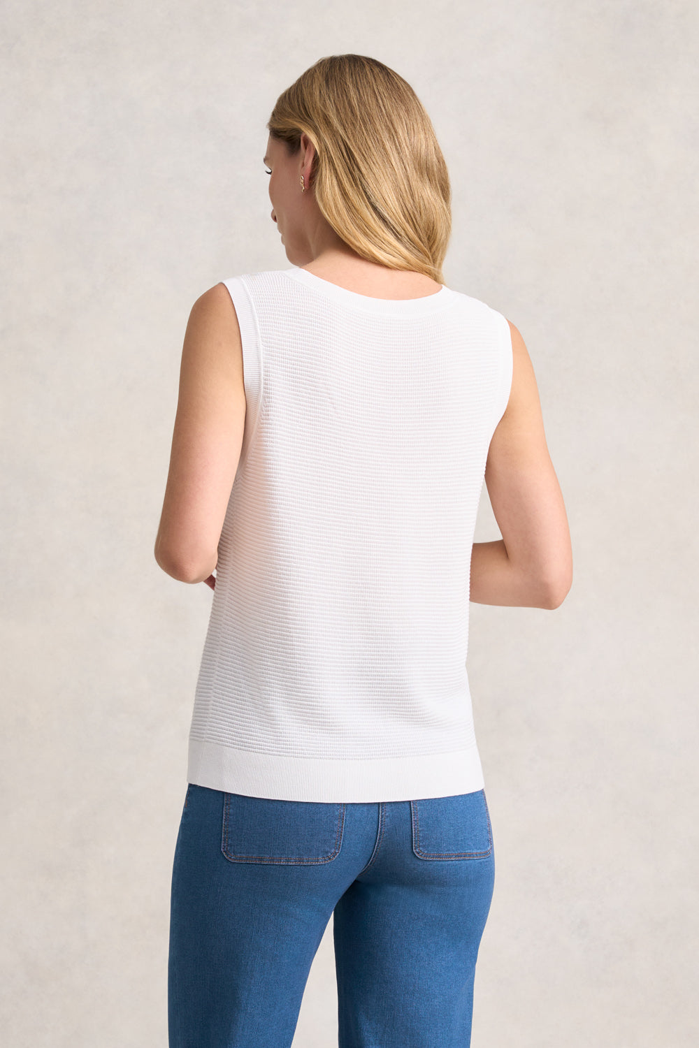 Women's White V-Neck Knit Tank Top - Soft Stretchy Summer Casual Wear for Layering or Beach Outfits
