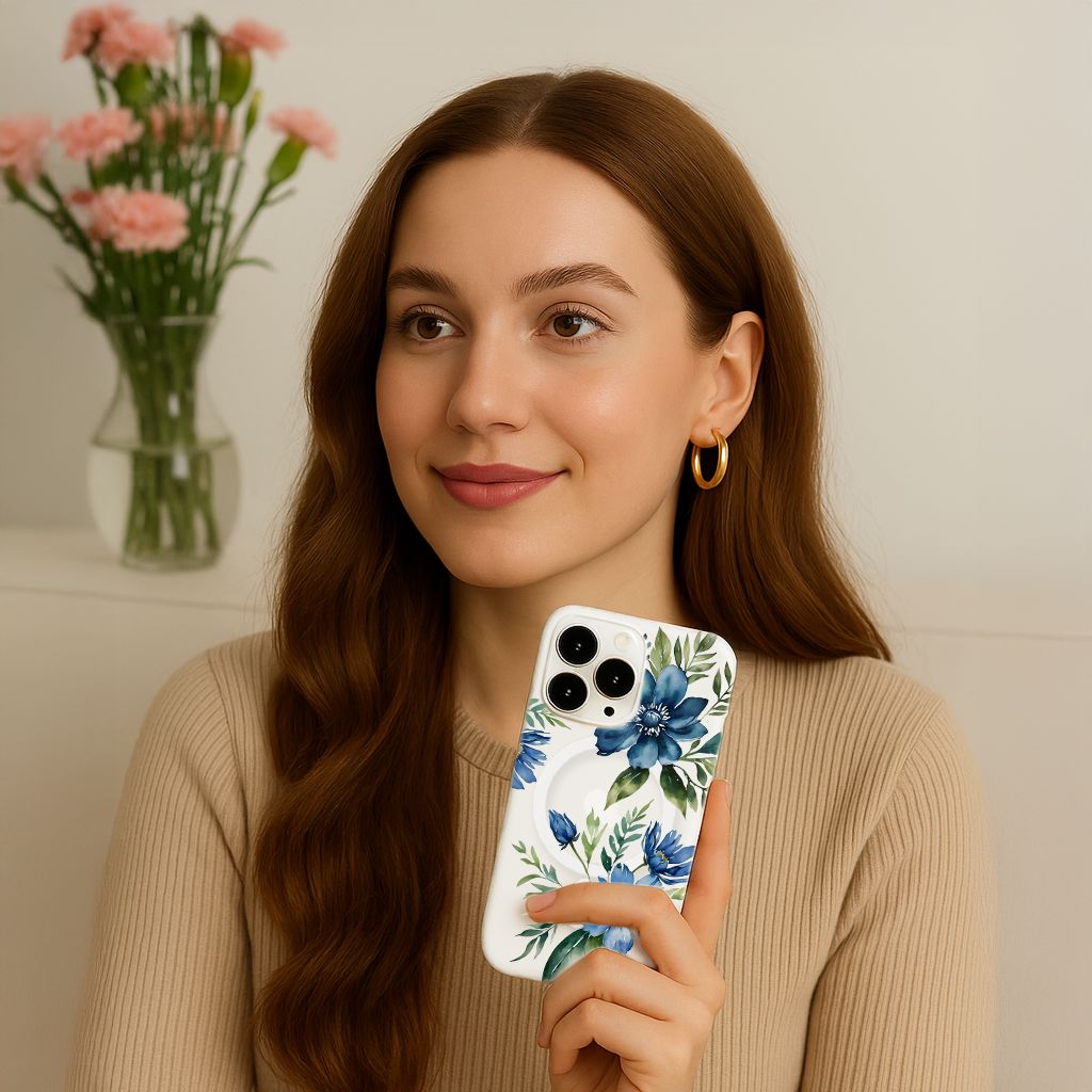 MagSafe iPhone 16 Pro Max Case - Blue Floral Design, Clear Protective Cover with Magnetic Alignment | Perfect for Everyday Use, Travel & Wireless Charging