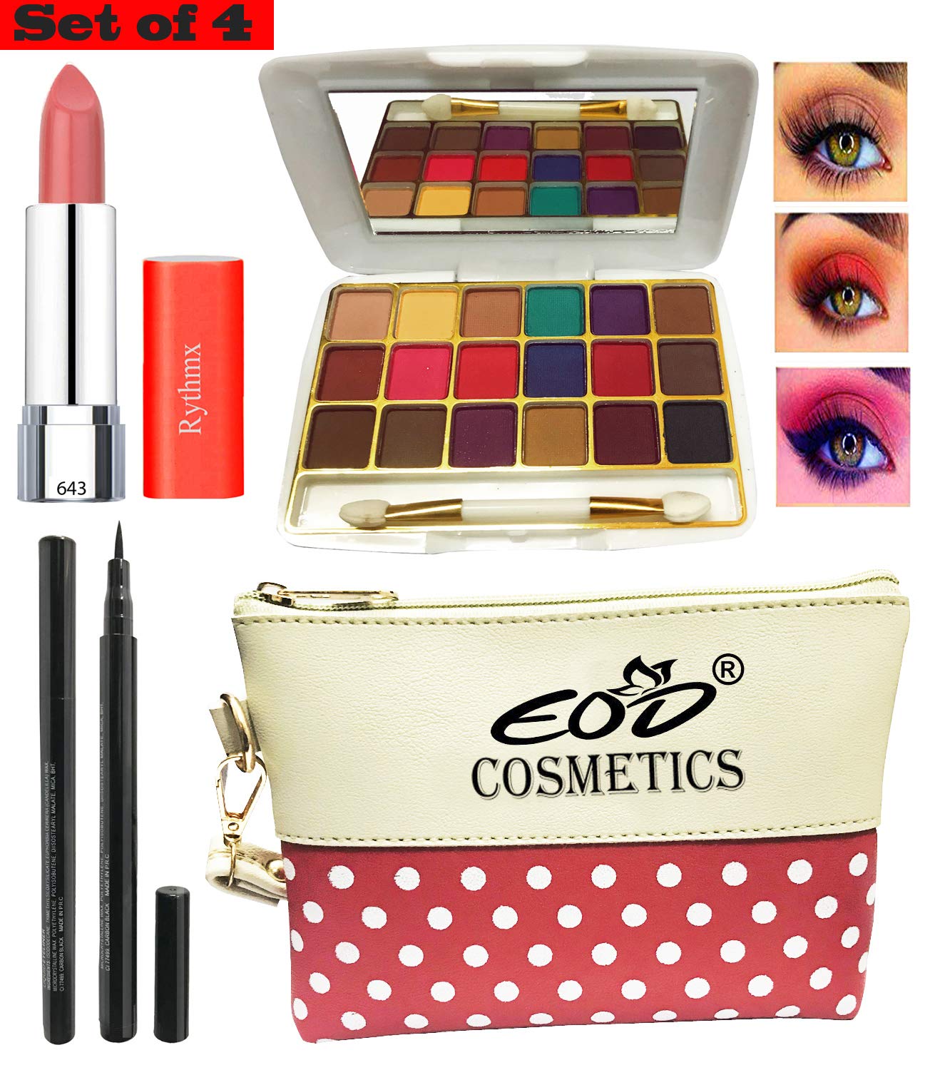 Eod New Makeup Combo Set A13 - 4 Piece Cosmetic Kit for Eyes, Lips & Face | Perfect for Daily Makeup, Party & Travel Essentials