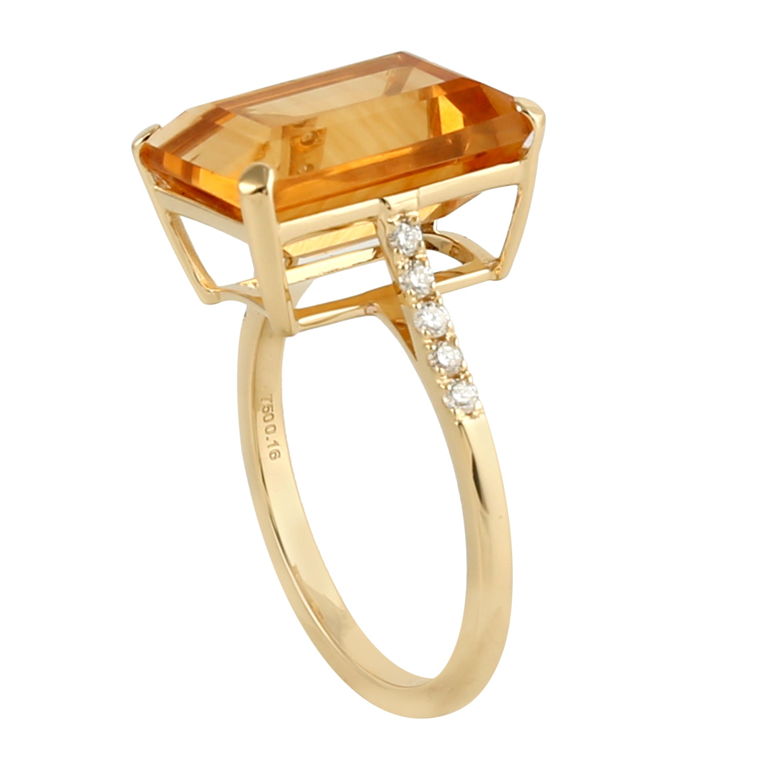 18K Yellow Gold Emerald Cut Citrine Pave Diamond Solitaire Ring - Elegant Jewelry for Weddings, Anniversaries & Special Occasions