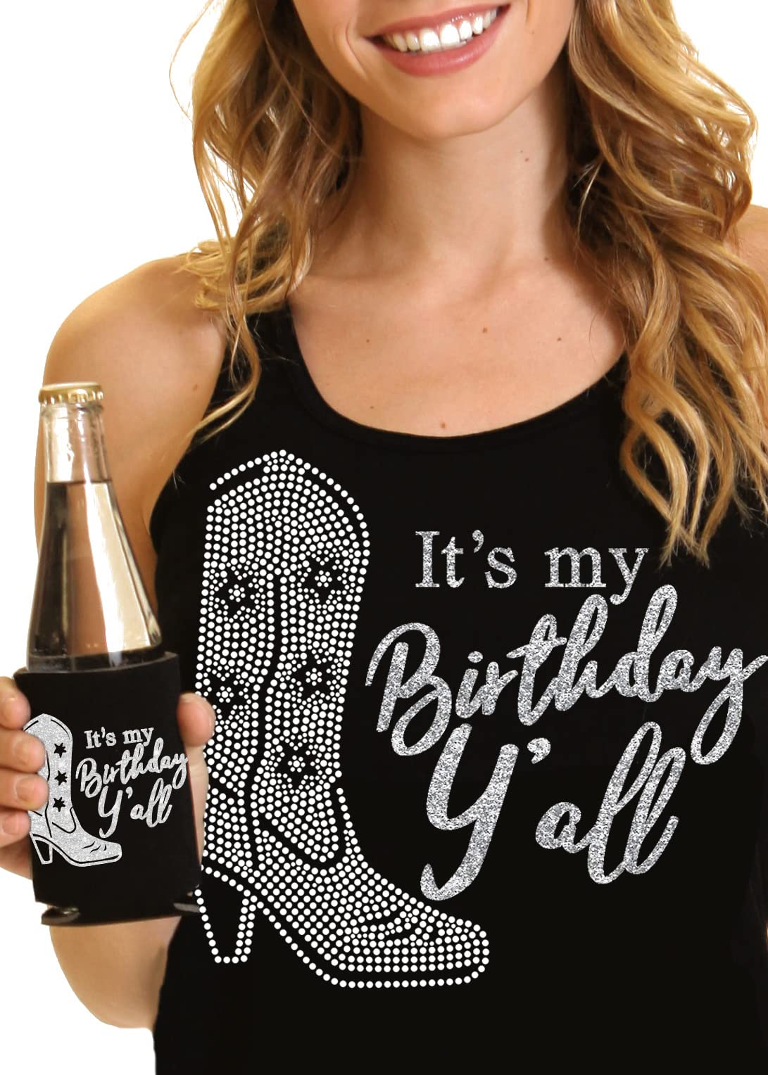 Women's Birthday Tank Tops with Crystal Rhinestone - Birthday Queen & Squad Shirts for Women - Perfect for Birthday Parties, Girls Night Out & Bachelorette Celebrations