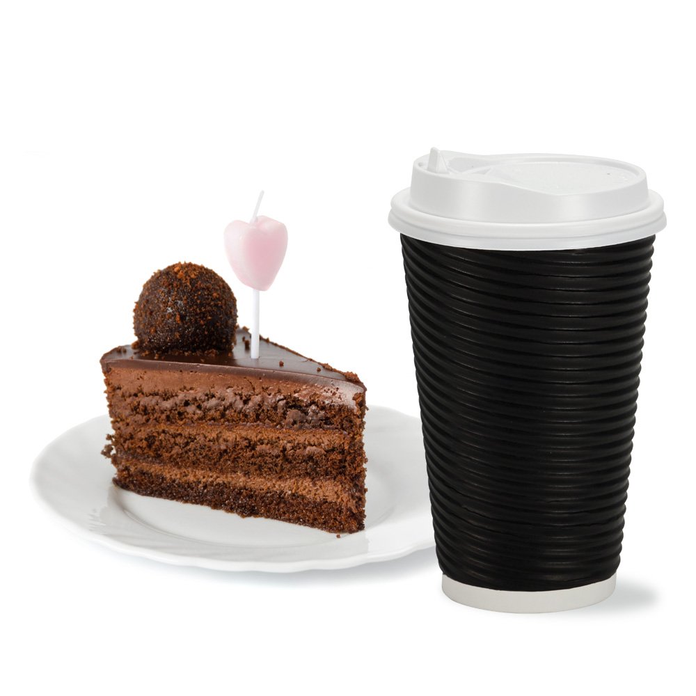 Nicole Home Collection 12 oz Double-Walled Insulated Ripple Paper Coffee Cups with Lids - Pack of 30, Black - Hot Beverage Travel Mug for Office, Cafe & Home Use