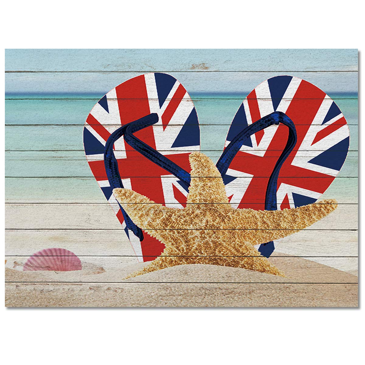 Pinkinco Non-Slip Rectangle Area Rug - UK Flag & Flip Flops Beach Theme Summer Carpet, Modern Floor Mat for Living Room, Bedroom, or Outdoor Patio Decor