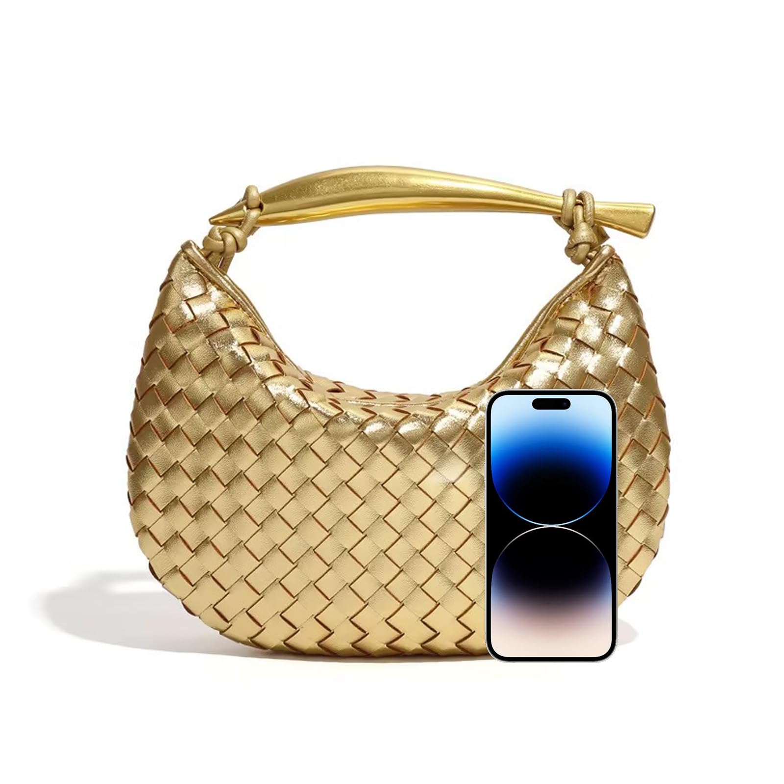Handmade Woven Crossbody Bags for Women - Boho Shoulder Bag, Knotted Clutch Purse, Elegant Evening Bag in Gold | Perfect for Date Night, Parties & Travel Accessories