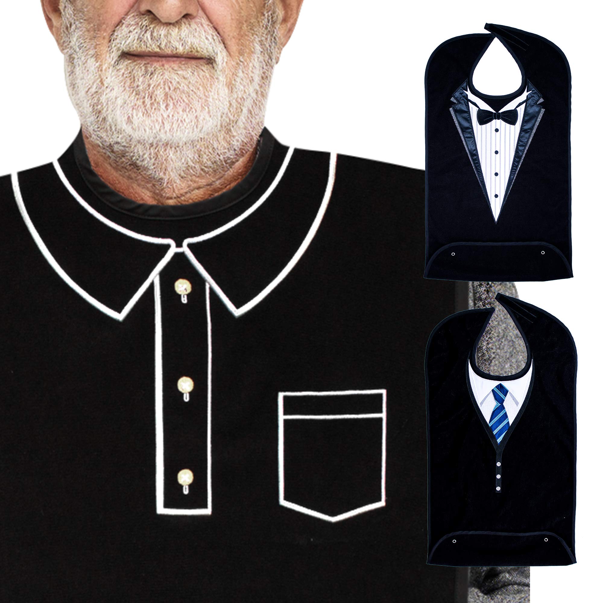 Dress 'n Dine™ Men's Adult Bibs - Reusable Washable Terry Cloth Crumb Catcher with Embroidered Design & Waterproof Protection - Ideal for Seniors, Eating, Dining & Mealtime Care