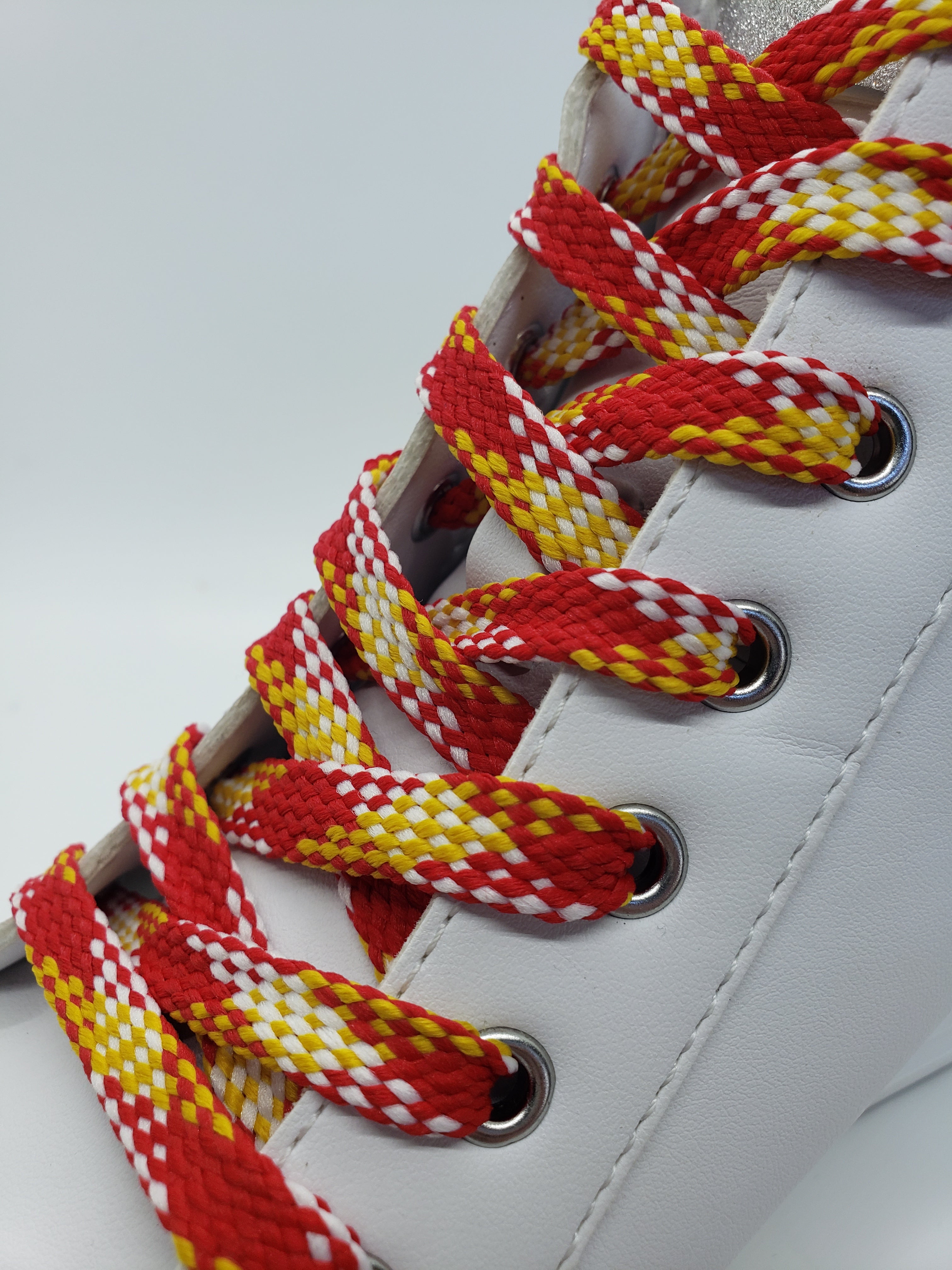Premium Flat Plaid Shoelaces - Red, Gold & White Cotton Laces for Sneakers & Dress Shoes | Perfect for Casual, Formal & Athletic Wear