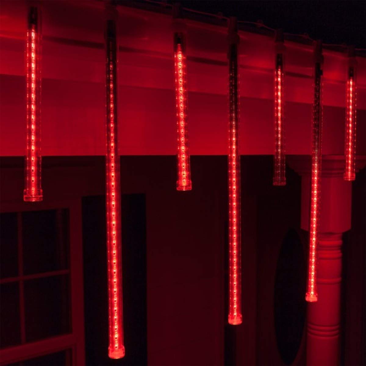 48 Red LED Dripping Icicle Christmas Lights with White Wire - Outdoor/Indoor Holiday Decor for Home, Roof, Tree, and Party Lighting