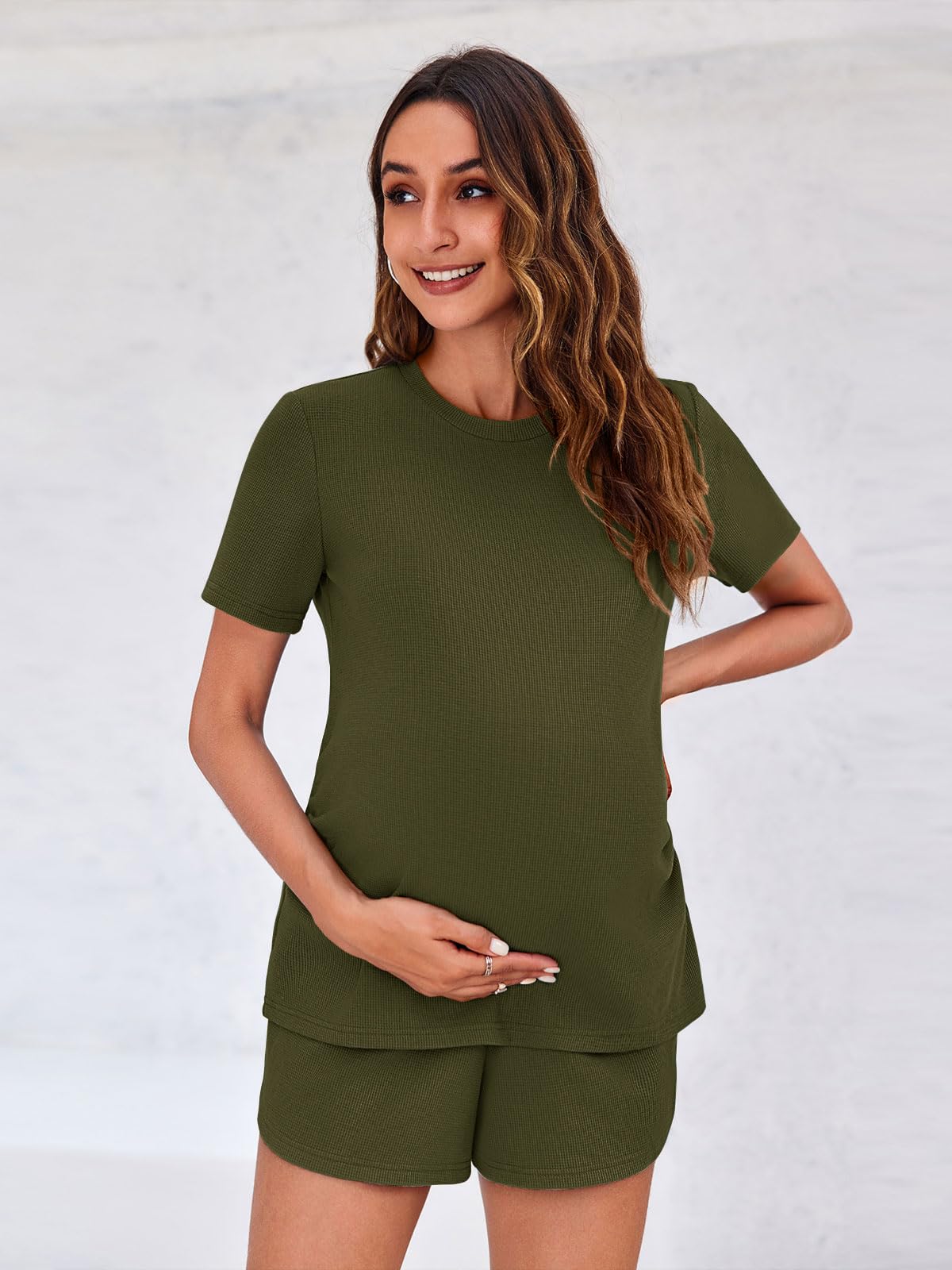 Onedreamer Women's Maternity Pajama Set - 2 Piece Pregnancy Lounge Outfit with Short Sleeve Top & Shorts | Comfortable Mama Clothes for Sleeping, Nursing & Relaxing at Home